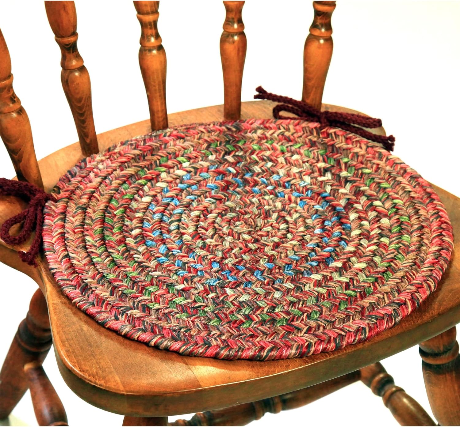 Rhody Rug Sophia SO45 Burgundy Red 15" x 15" Chair Pad Set-of-4 - Round Chair Cushion with Ties for Round Shaped Patios, Dining Room Seat - Seat Cushions, Ideal as Home Decor - Made in USA