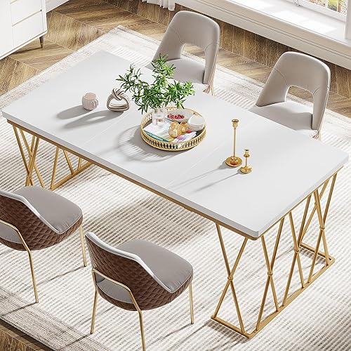 Tribesigns Mesa de comedor de 63 pulgadas para 4-6 personas, mesa de comedor moderna, mesa de cocina blanca para comedor, mesa de comedor para 4-6