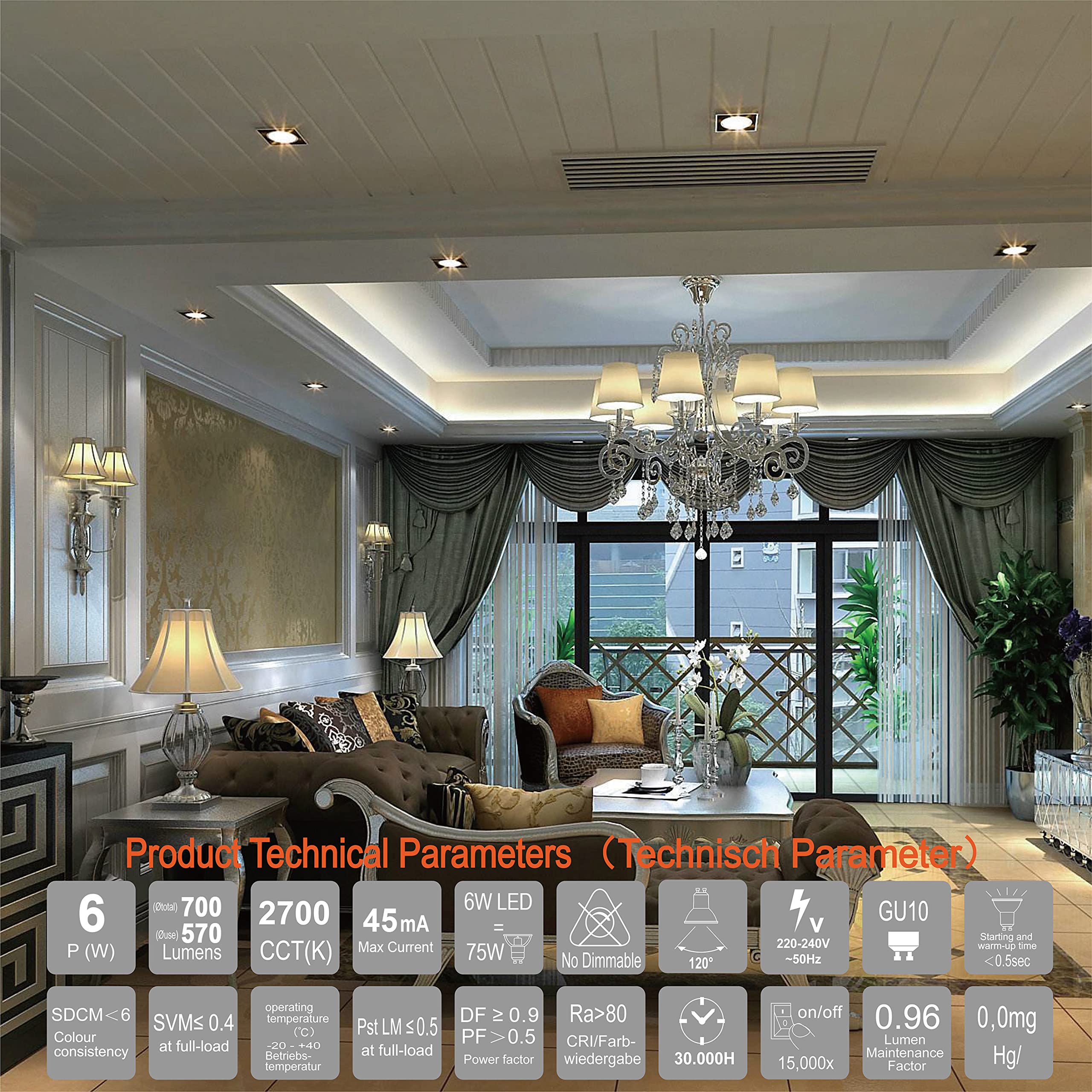 EACLL GU10 LED Bulbs Dimmable Warm White 6W 2700K, 50W Halogen Lamp Equivalent. 570 Lumen Energy Saving Light Source - Image 2