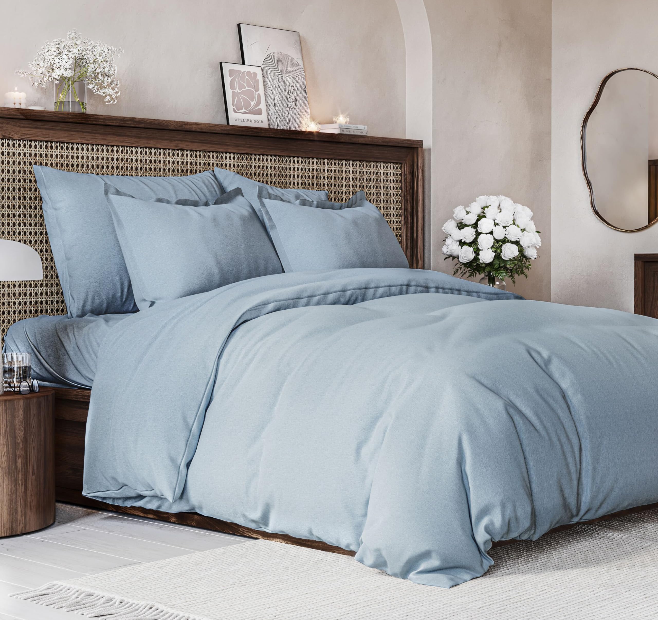 Duvet Cover King Size Set - Extra Soft King Size Duvet Cover 104 x 90 with 2 Pillow Shams - Hotel Luxury Easy Care & Fade Free w/Zipper Closures & Ties - Comfy Breathable Bedding Set (Heathered Blue)