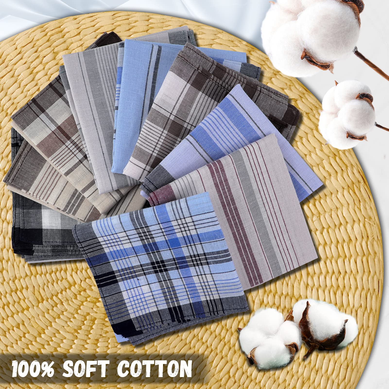 Royal Mart Lot De 12 Mouchoirs En Coton Rayé Pour Homme - Confortable Et Pratique Pour De Longues Heures - Multicolore