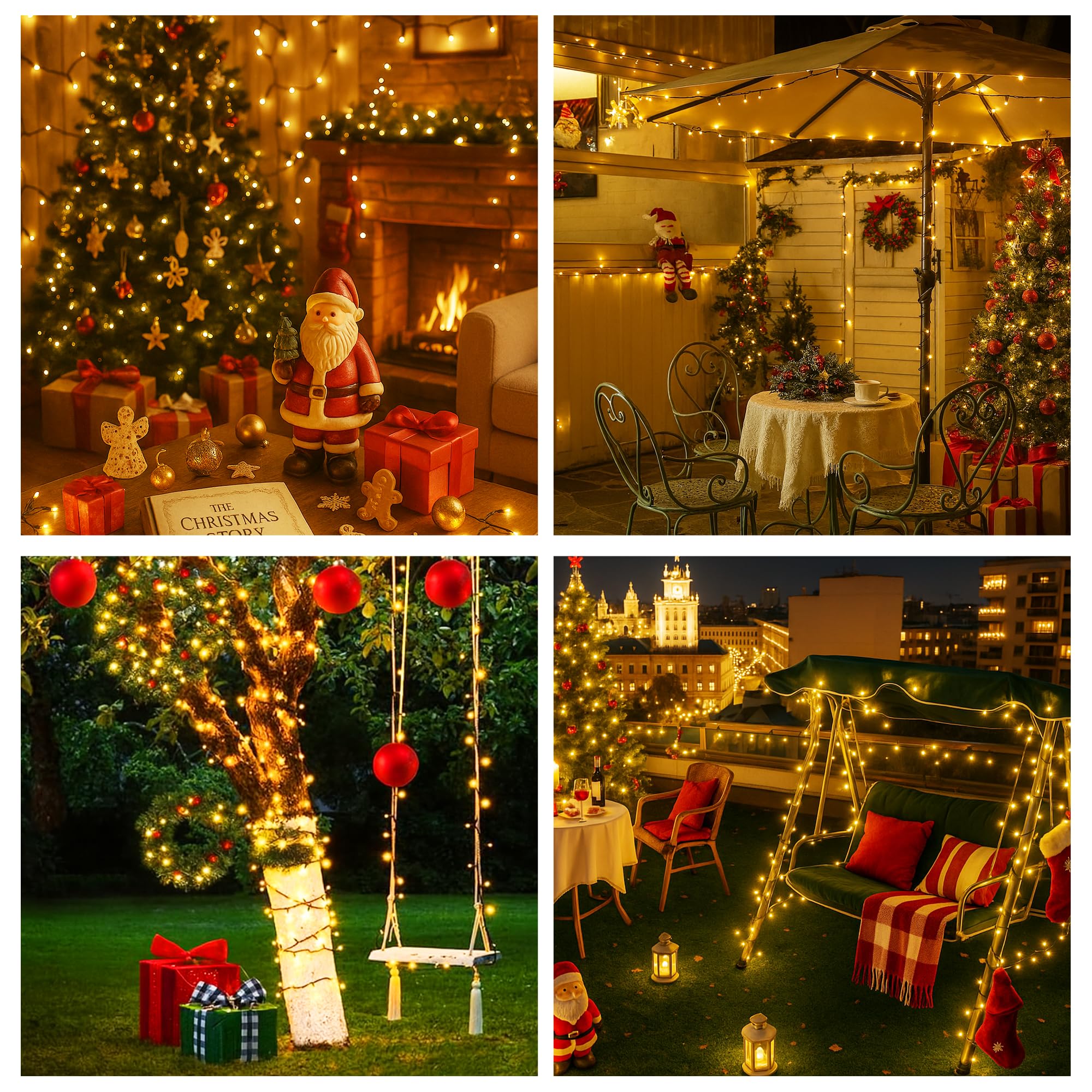 Anschließbare Weihnachts-Lichterkette, 600 LEDs, 600 LEDs, für drinnen und