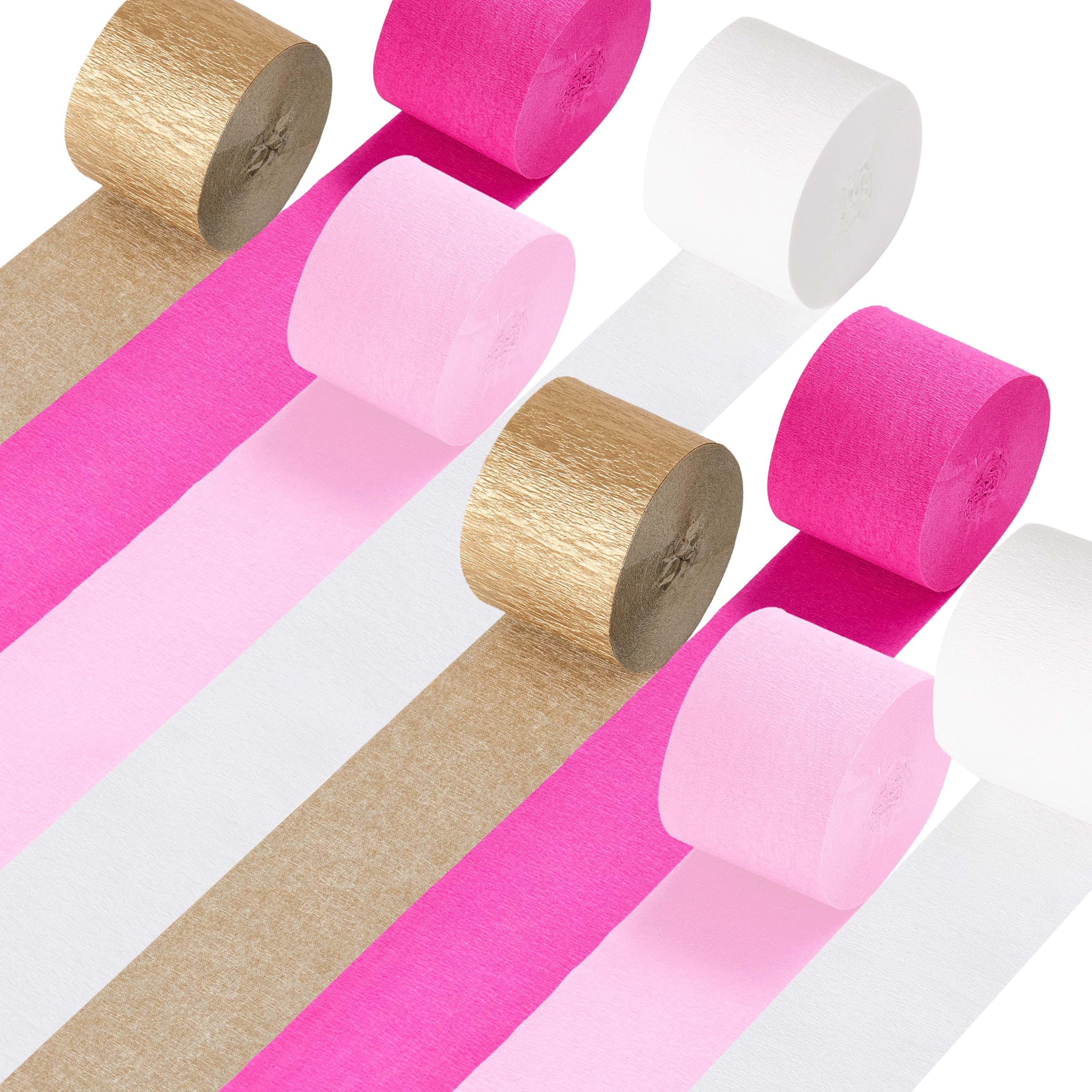 Streamers Bridal Shower Decorations,8 Rolls Rose Pink White Gold Crepe Paper Streamer for Bachelorette Party Wedding Shower Baby Shower Birthday