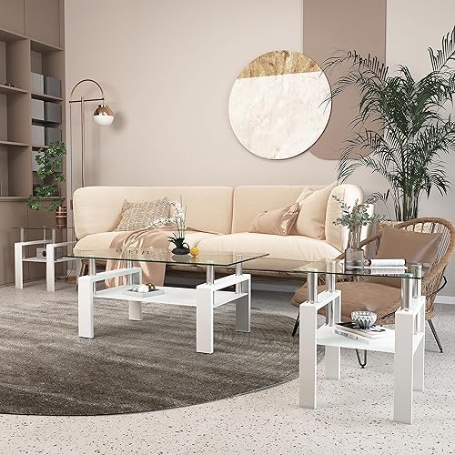 Miniatura 4 de Mesa auxiliar de cristal de 2 niveles, moderna mesa esquinera de cristal, mesa auxiliar para sala de estar con patas de metal para sala de estar,
