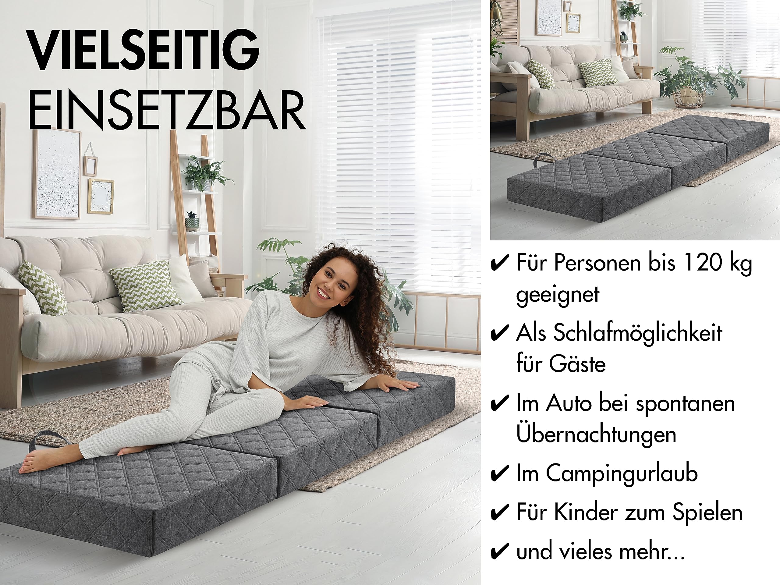 Traumnacht Gästematratze de Luxe 75 x 195 x 14 cm – Faltmatratze mit Viscoauflage, Hellgrau, deutscher Qualitätsstandard