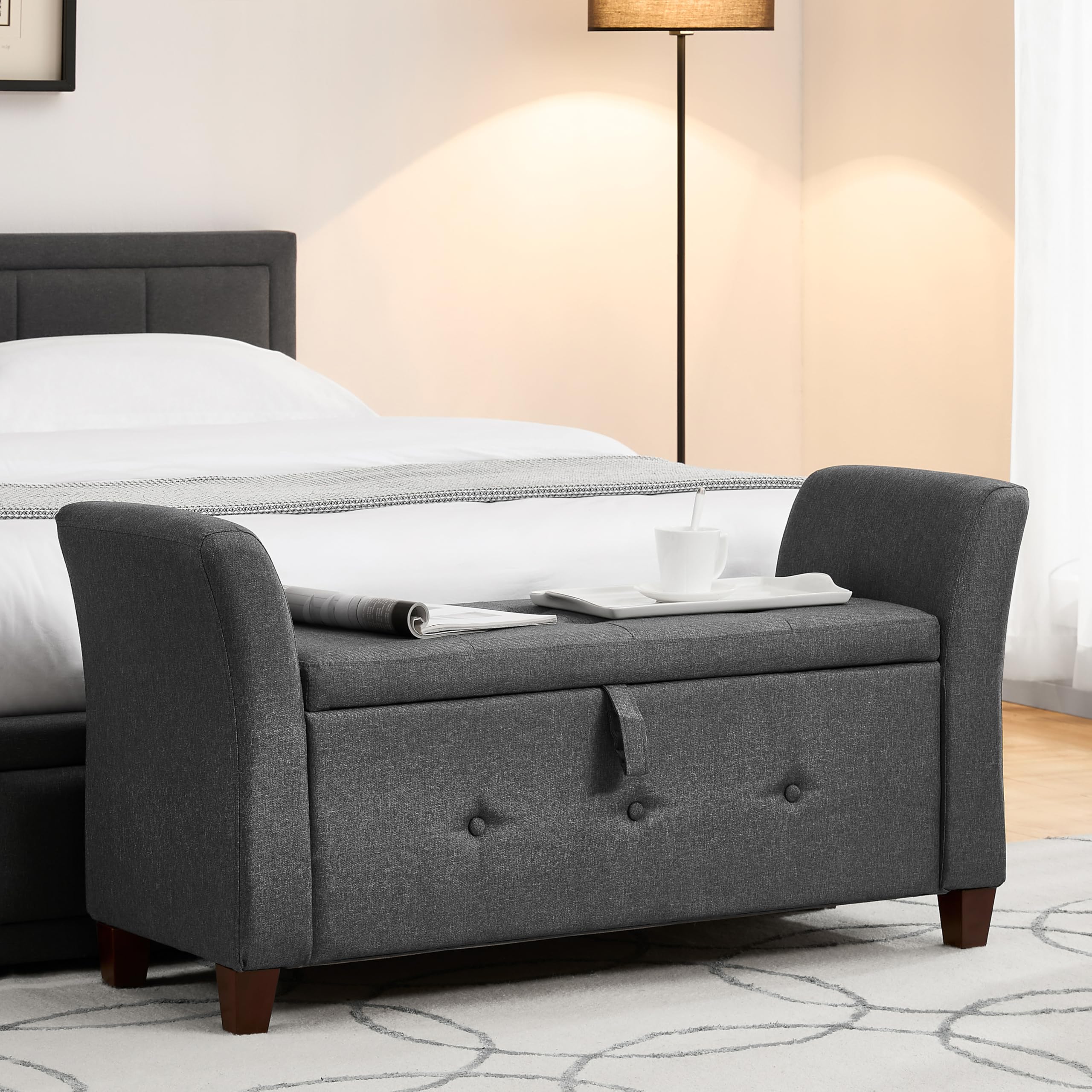 Vida Designs Seville Storage Ottoman, Fabric in Dark Grey Linen, 120x45x60cm - Storage Ottoman with Lift-Up Lid, Ideal for Toys, Bedding & Footstool Use | UKFR Certified