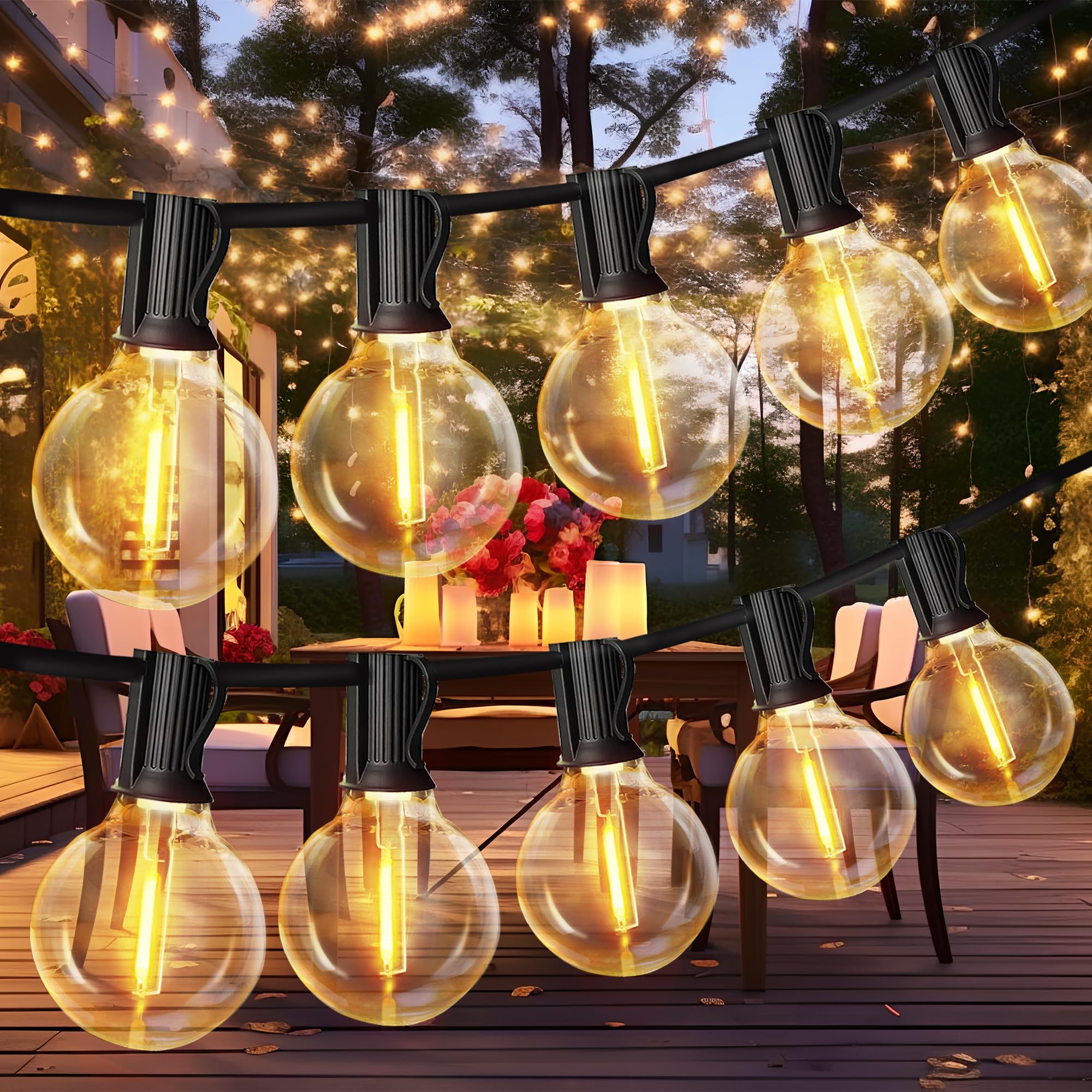 Sanweyter 7.5M Guirnalda Luces Exterior12+1 LED, G40 Luces LED Exterior Jardin IP44 Impermeable, decoracion jardin exterior Enchufables 2700 K Blanco Cálido para Patio Jardín Cafe Fiesta