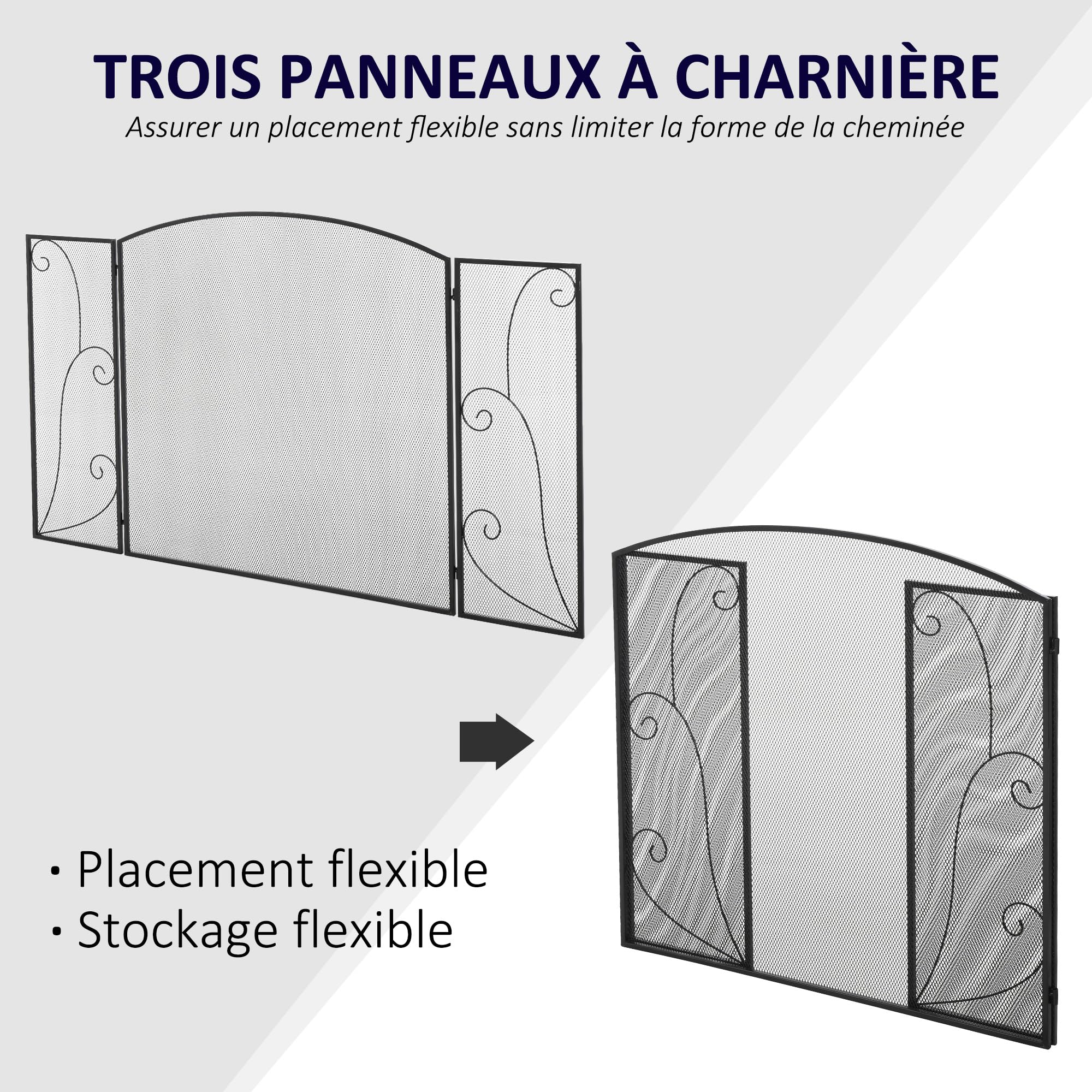HOMCOM Pare-feu pour cheminée ou poêle Pare-étincelles 132,5Lx76,5H cm Noir