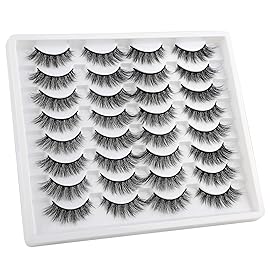 JIMIRE 16 Pairs Cat Eye False Eyelashes Fluffy Natural Fake Lashes 3D Volume Lashes Pack for Cat-Eye Look