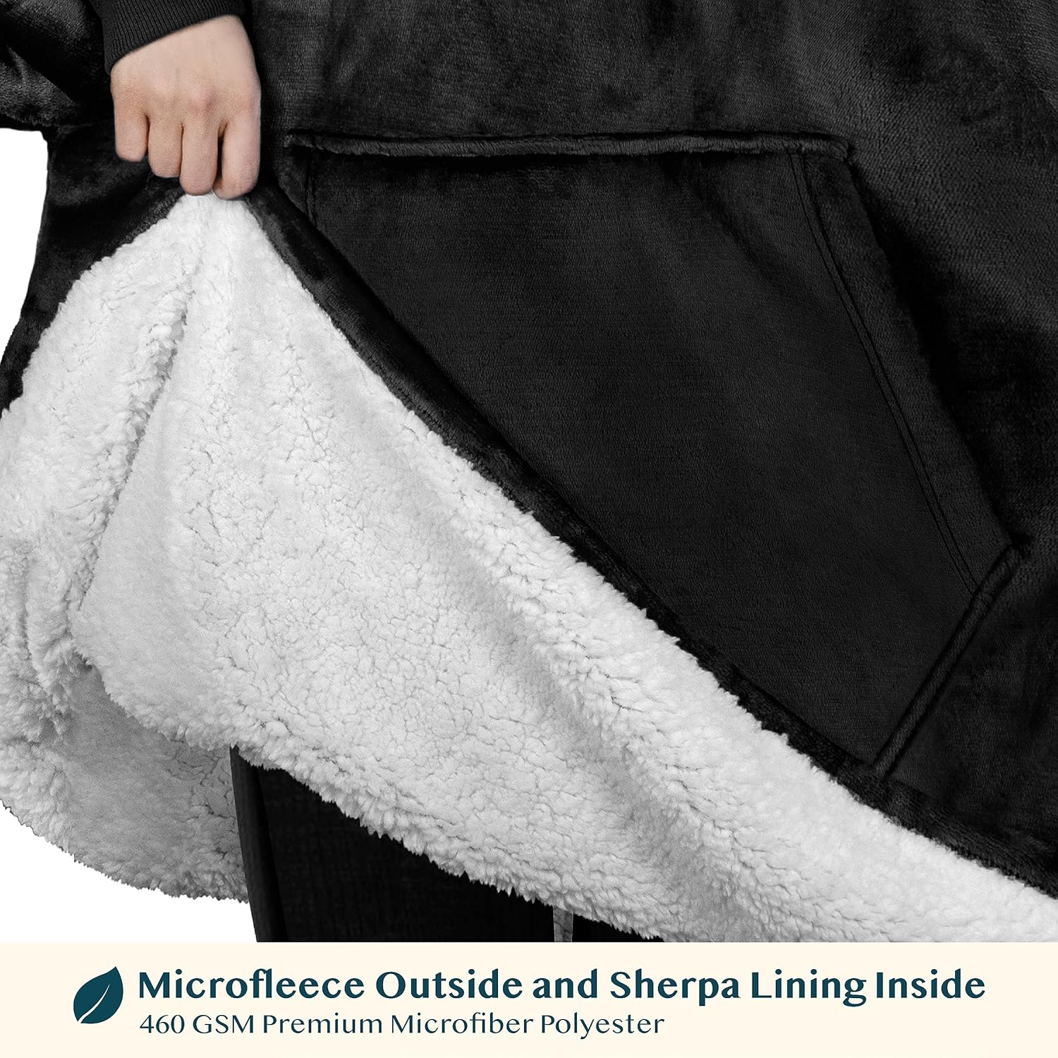 PAVILIA Wearable Blanket Sweatshirt Kids Boy Girl, Warm Cozy Giant Hoodie, Fleece Sherpa Oversized Hood Sleeves, Big Pocket - Image 3