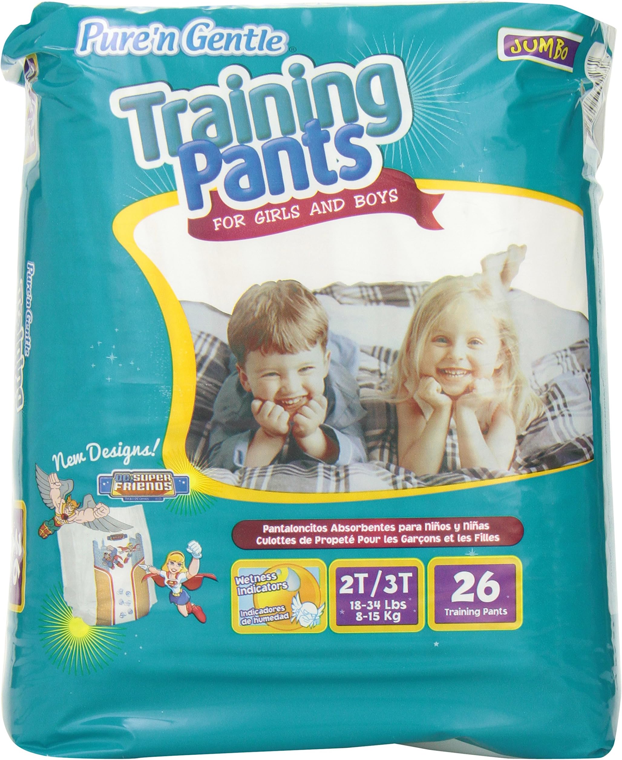 Pure 'n Gentle Training Pants for Girls & Boys, 2T-3T, Medium Size, 18-34 Pounds, 26 Count Pack Bag (Pack of 4)