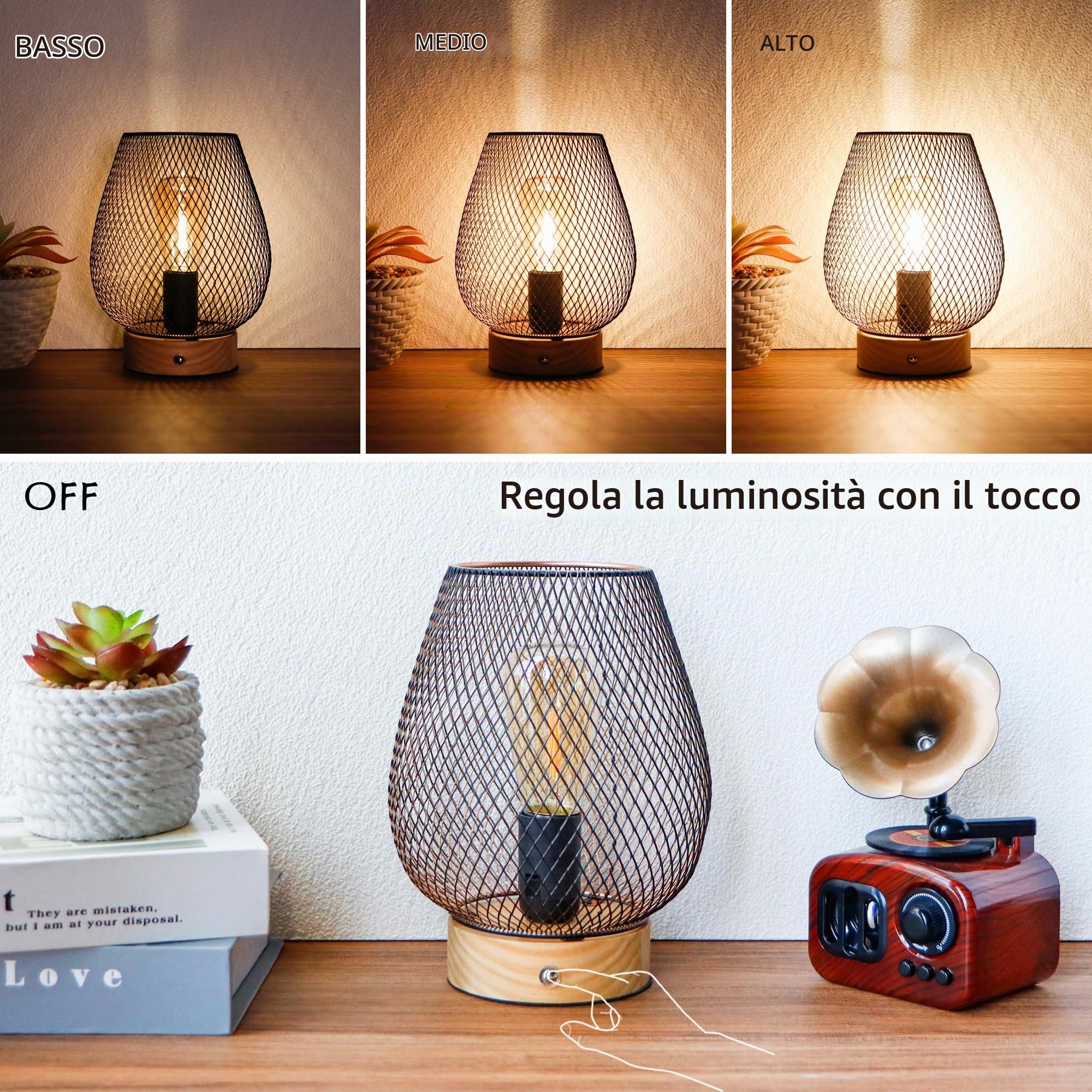 JHY DESIGN Lampada da comodino a contatto, in metallo, a gabbia, LED, Lanterna, lampada a batteria, senza fili, per matrimoni, feste, eventi all'aperto e interni