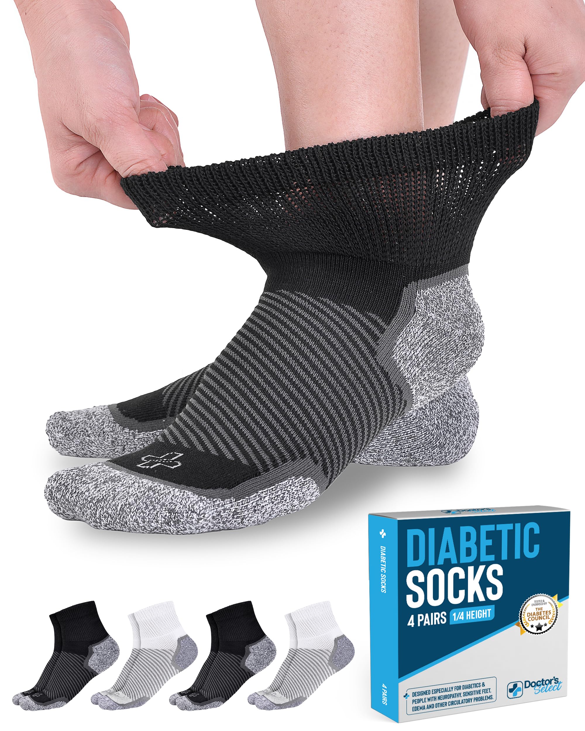 Doctor's Select Diabetic Ankle Socks for Women and Men - 4 Pairs | Unisex Adult Diabetic Socks
