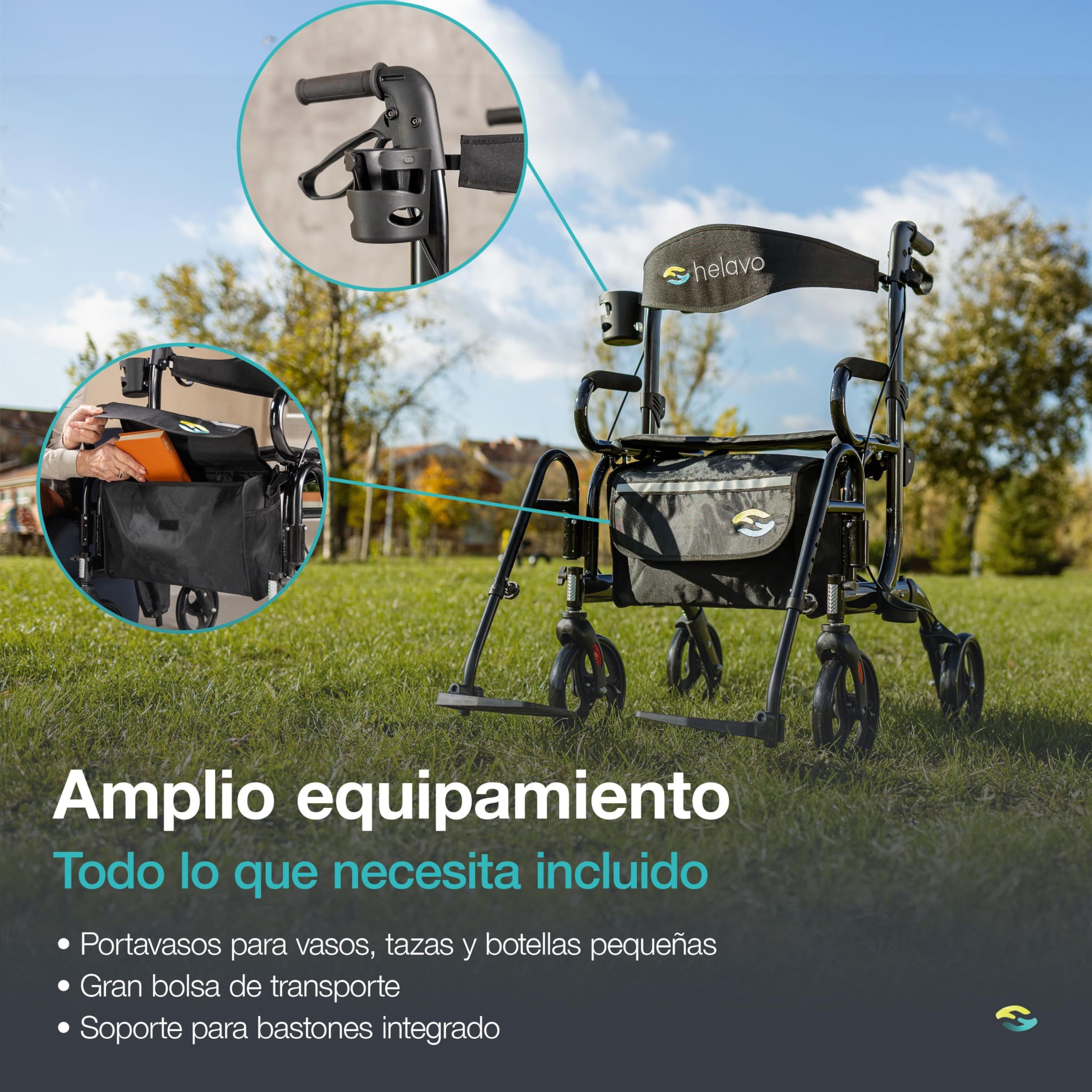 Helavo 2 en 1 andador y silla de ruedas en uno - Andador plegable con reposapiés - Convertible en silla de transporte