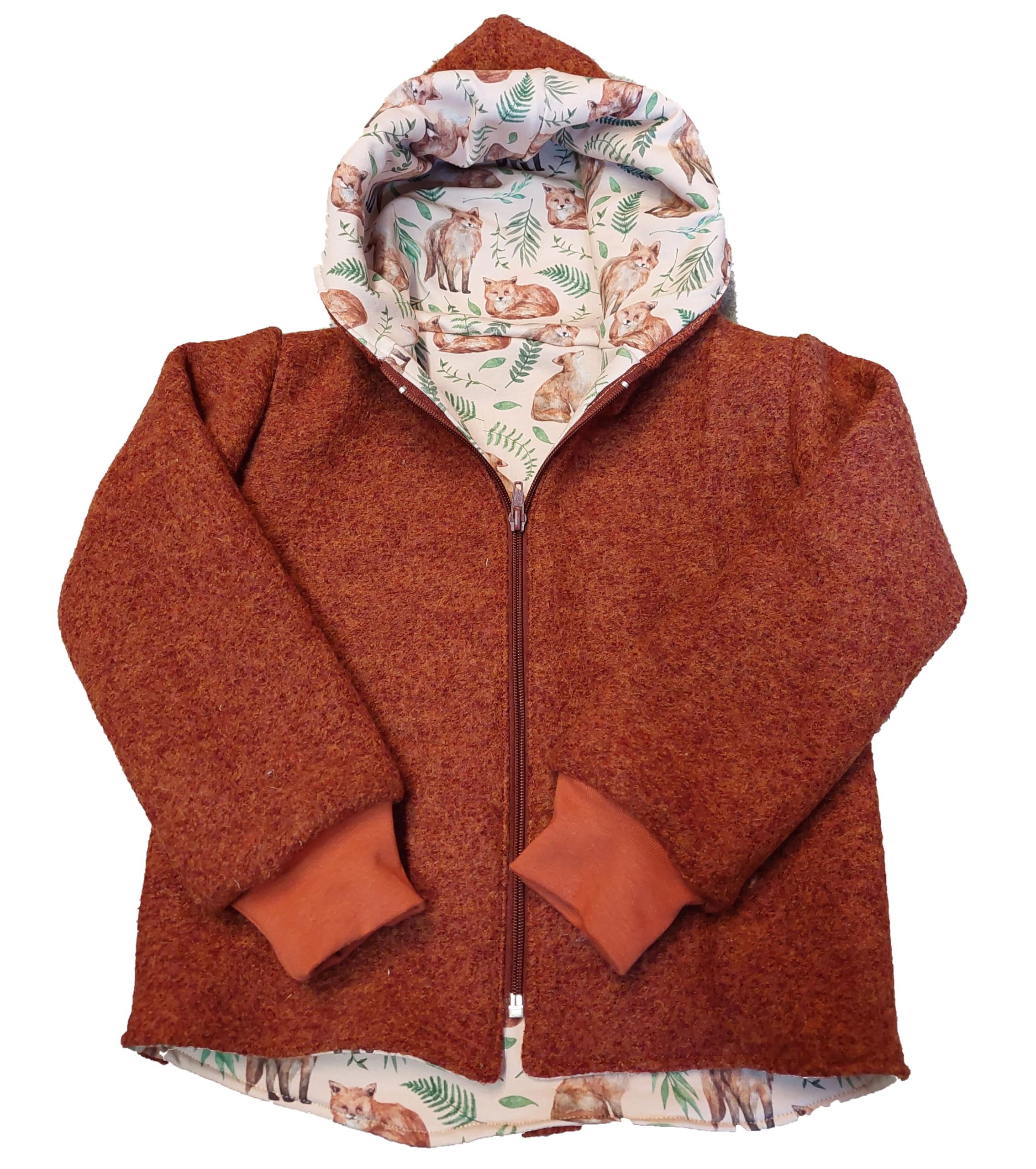 Wollwalkjacke Jacke Füchse Zipfelmützenjacke Wendejacke Wollwalk Winterjacke rostfarben