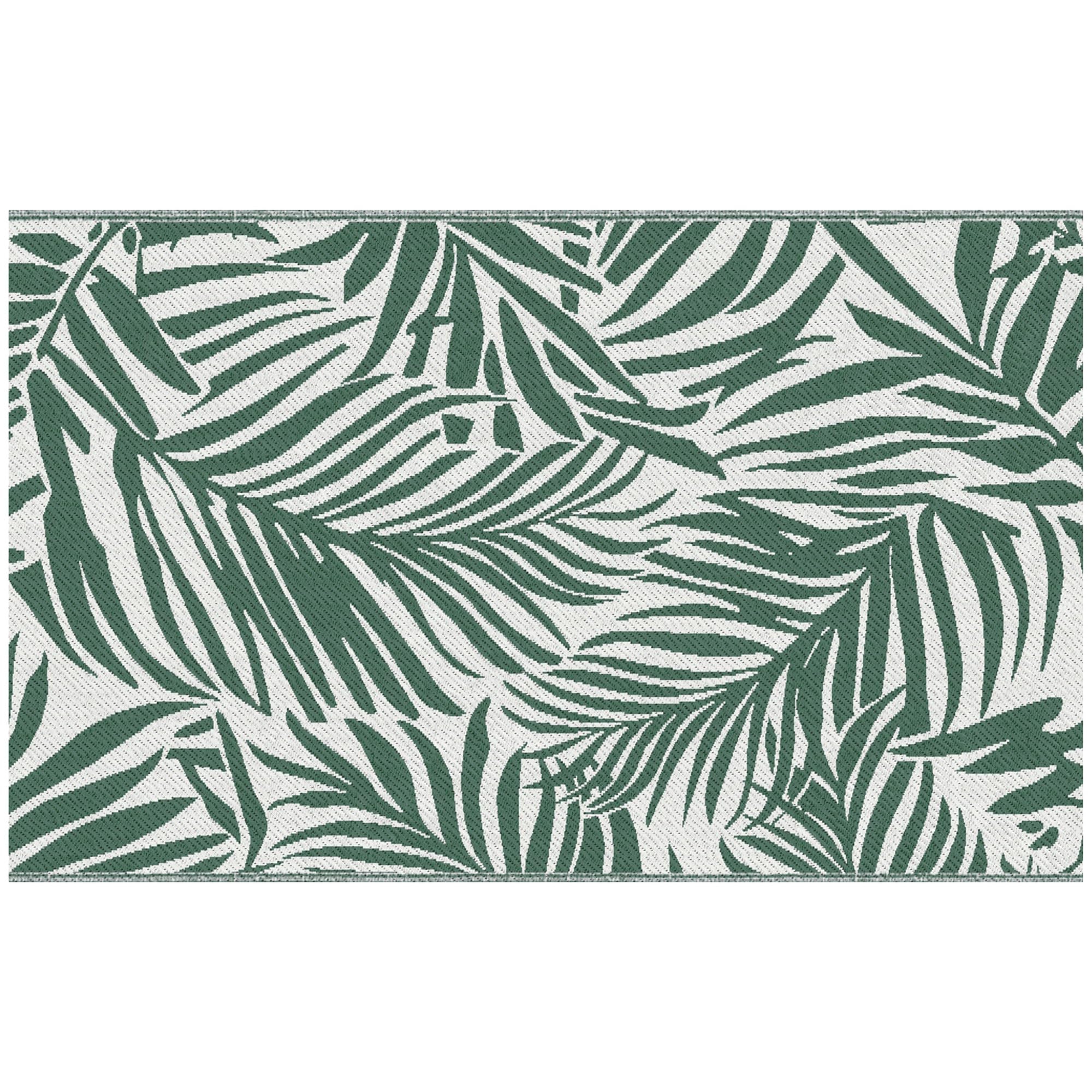 Outsunny Tapis d'extérieur réversible Motif Feuilles Vertes Tropical - polypropylène Haute densité 310 g/m² - dim. 152L x 243l cm Vert