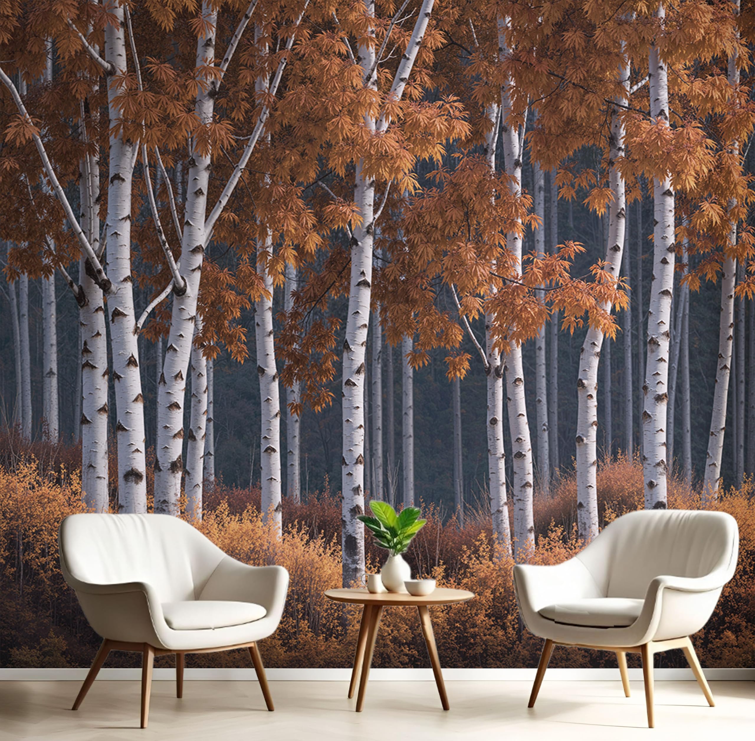 Papier Peint Forêt d'Automne Orange Brûlé pour Agrandir un Petit Salon