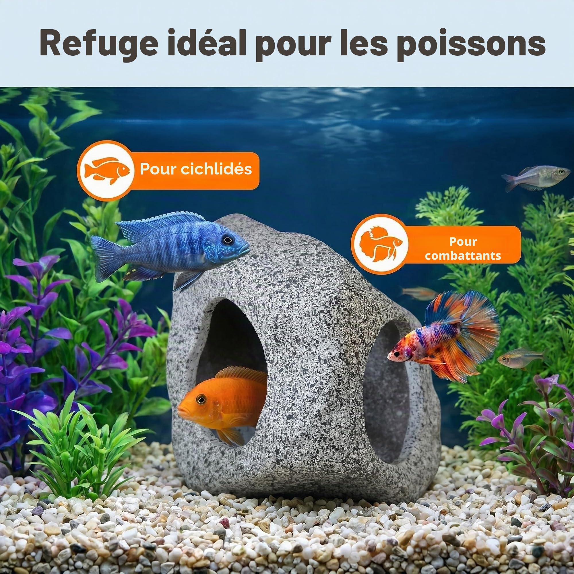 SpringSmart Cachette d'aquarium pour animaux de compagnie aquatiques pour se reproduire, jouer et se reposer, ornements en céramique sûrs et non toxiques, pierre décorative pour combattant