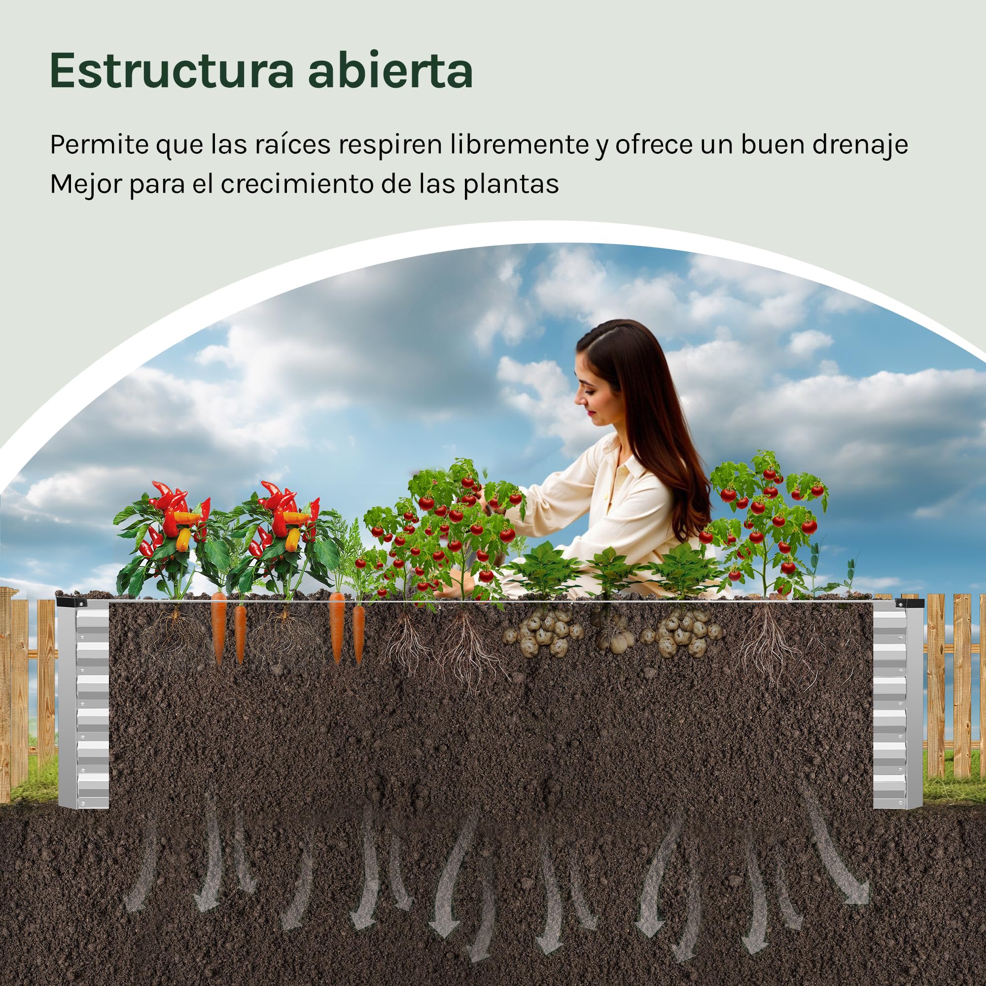WOLTU Huerto Urbano de Metal, Jardinera Exterior para Verduras, Frutas y Flores, Bancal Huerto para Jardín, Patio y Terraza, 238x80x56cm, Plateado