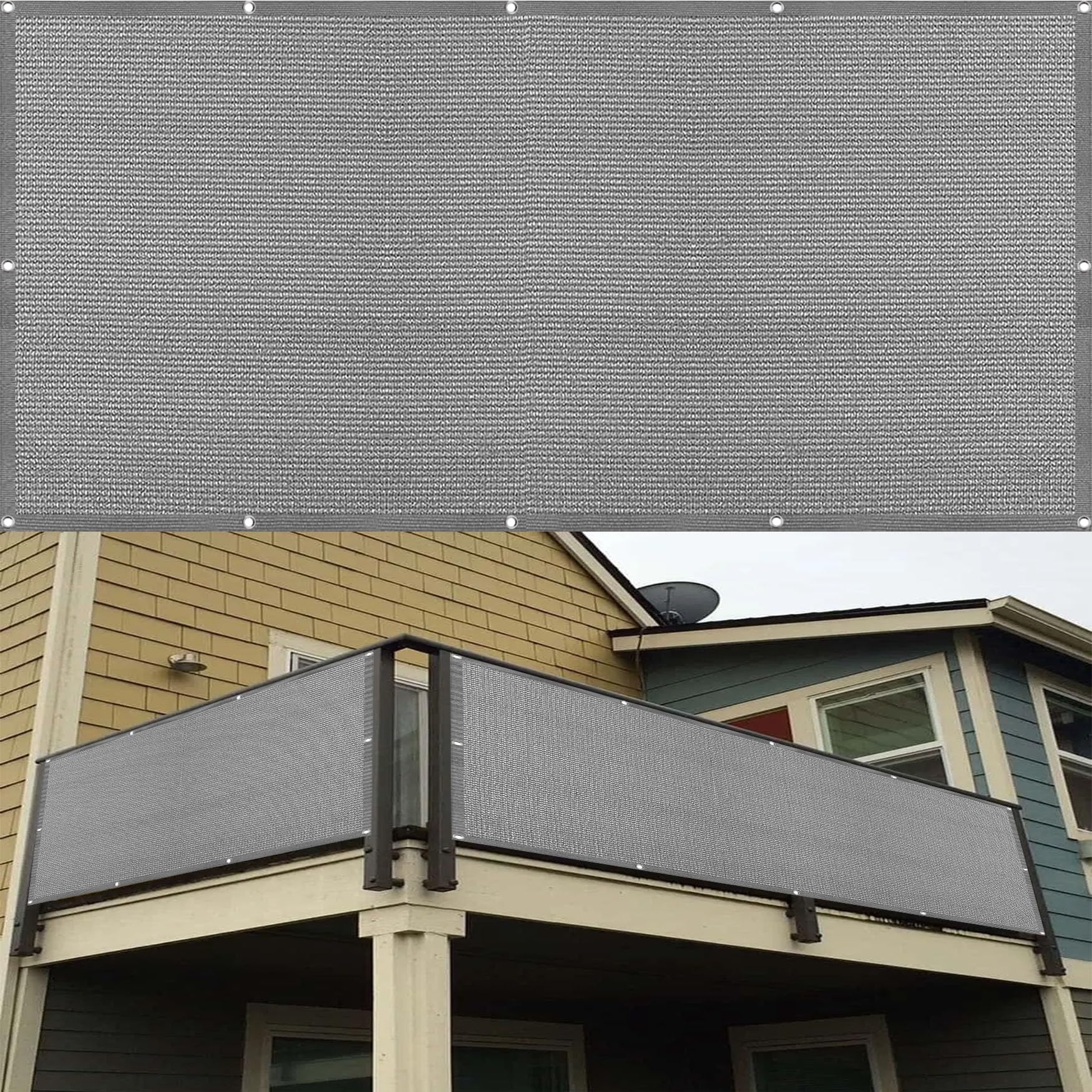 Brise vue balcon 95x240 cm gris résistant avec œillets et serre-câbles