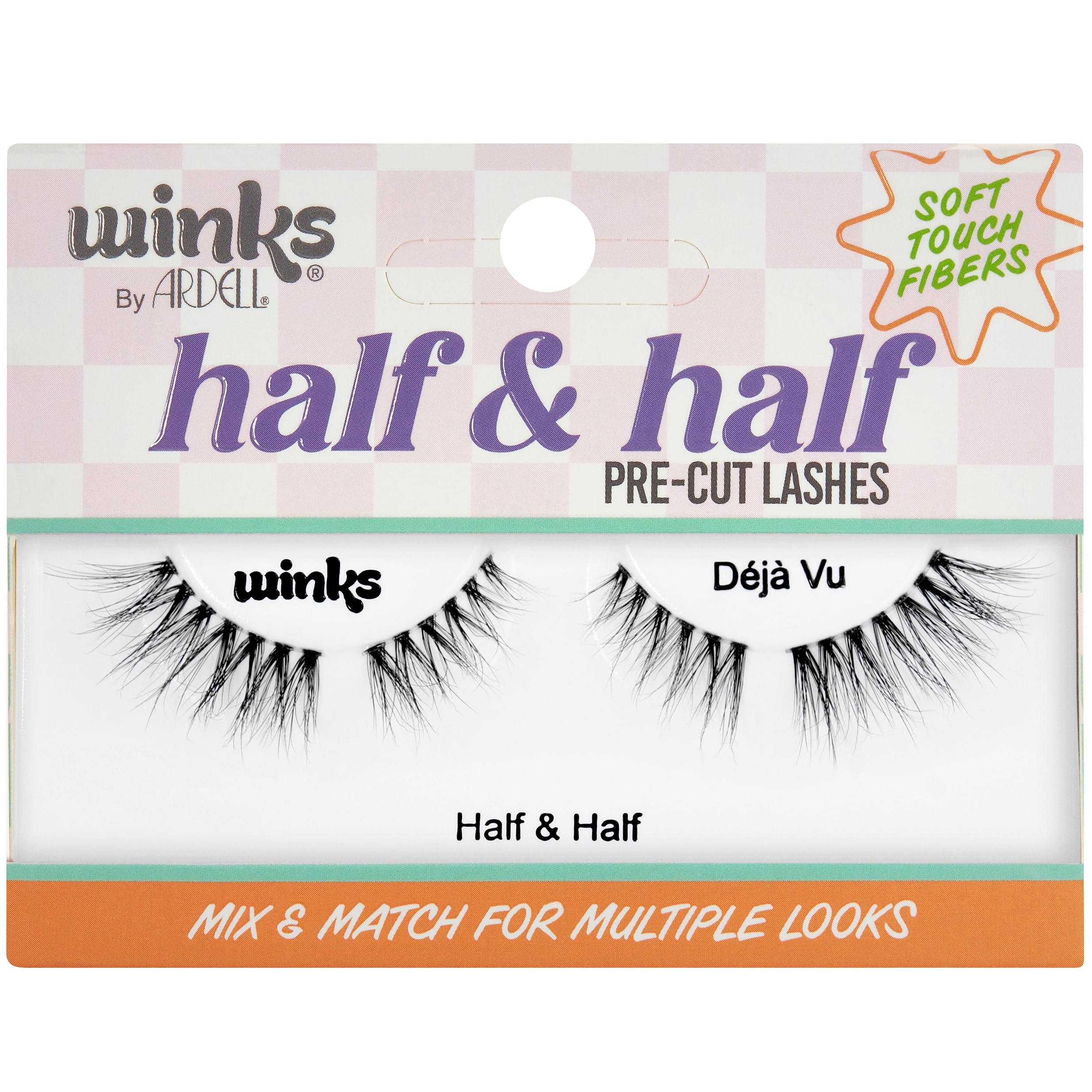 Ardell Winks Half & Half Pre-Cut Lashes, Déjà Vu - False Eyelashes, DIY Lash Cluster, Fluffy Curl for Cat Eye Look, Easy Application, Reusable, Natural & Glam Wispy Strip, 1-Pack