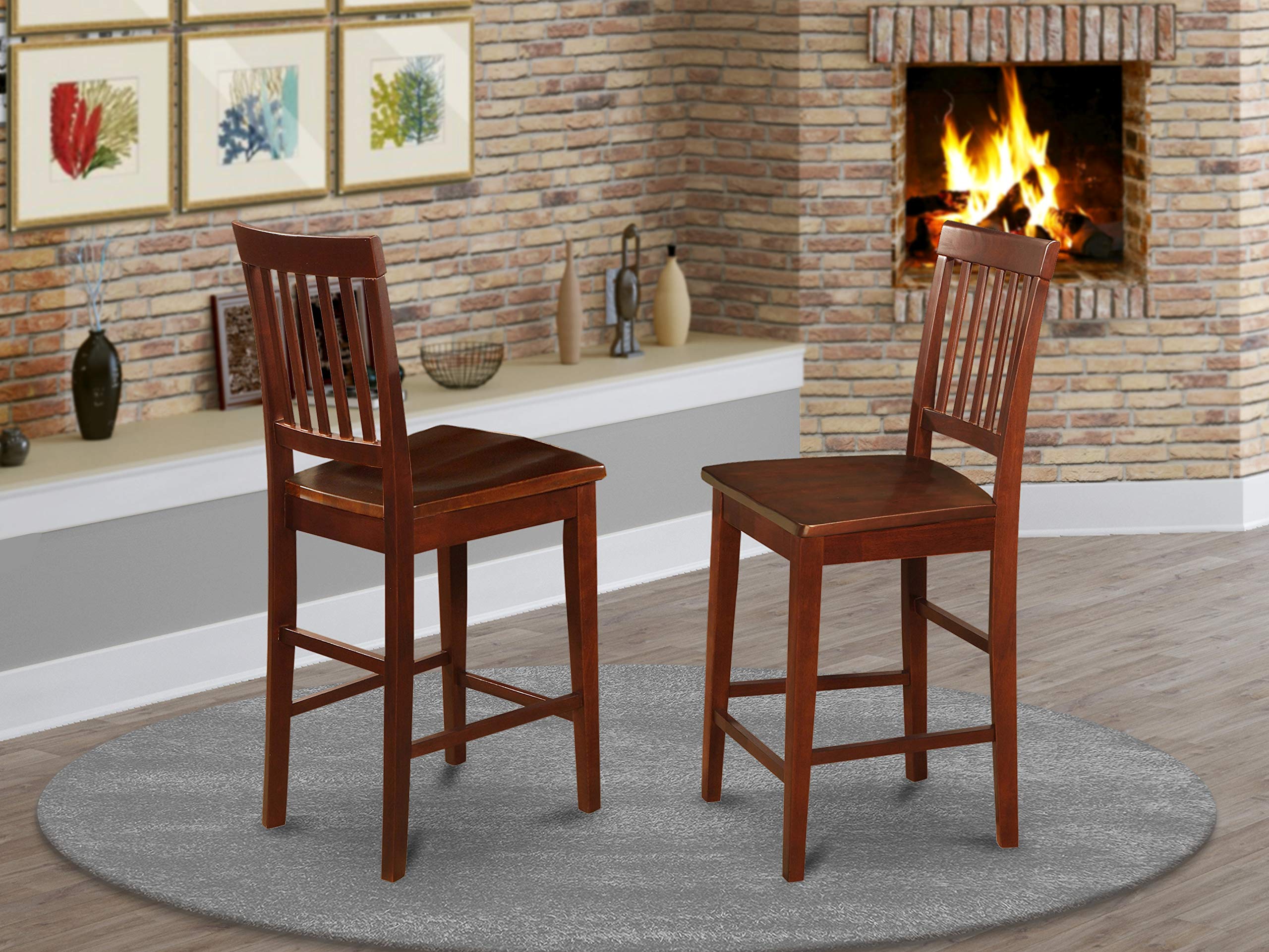 East West FurnitureDining Chairs, Wood Seat, Mahogany Finish