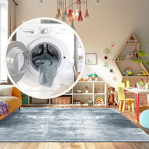 Miniatura 2 de nuLOOM Loni - Alfombra de pelo largo lavable a máquina, 6 pies, color azul claro