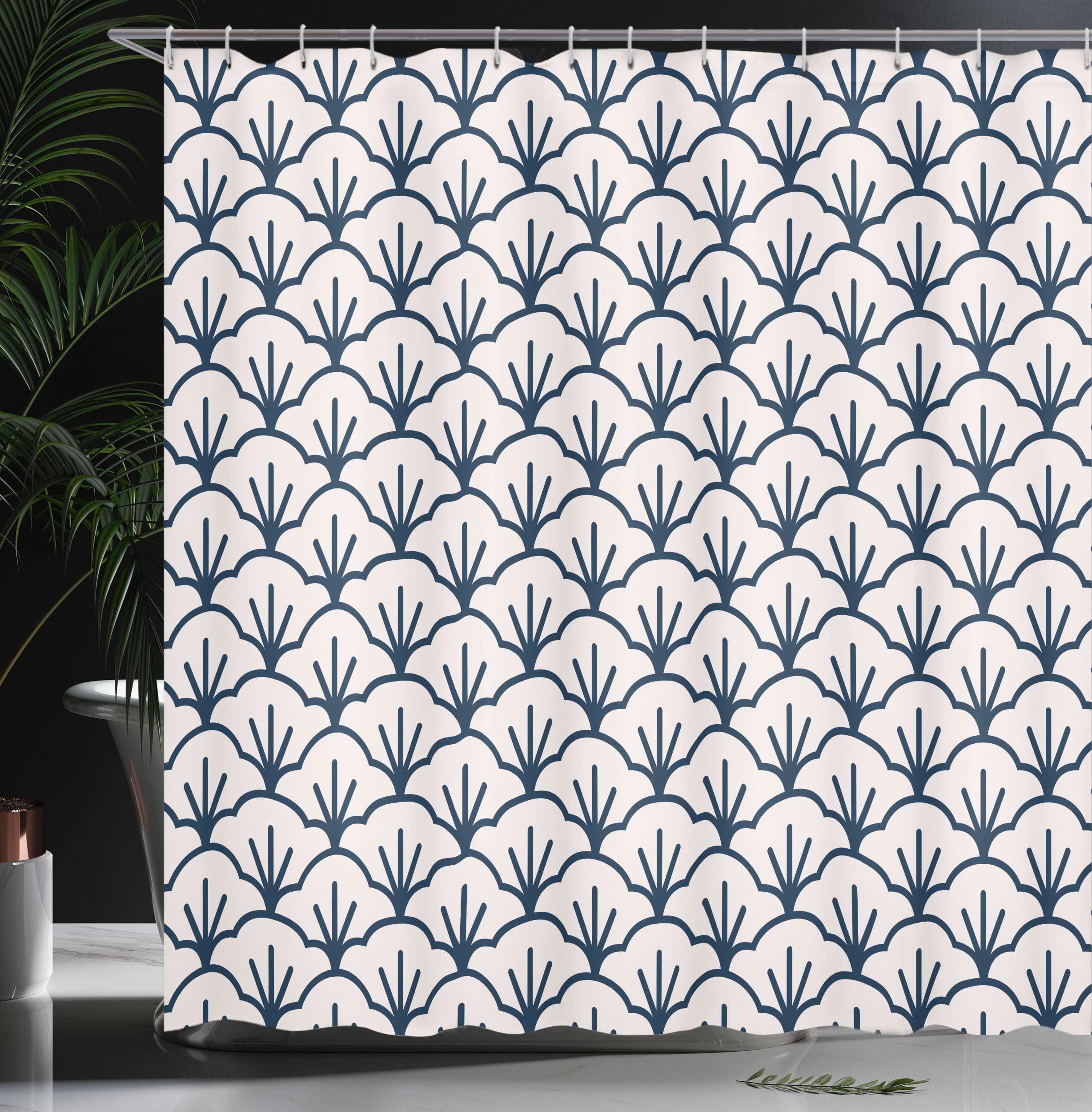 ABAKUHAUS Geometric Shower Curtain, Abstract Monochrome Cloud Motif Pattern Japanese Civilization Influences - Image 3