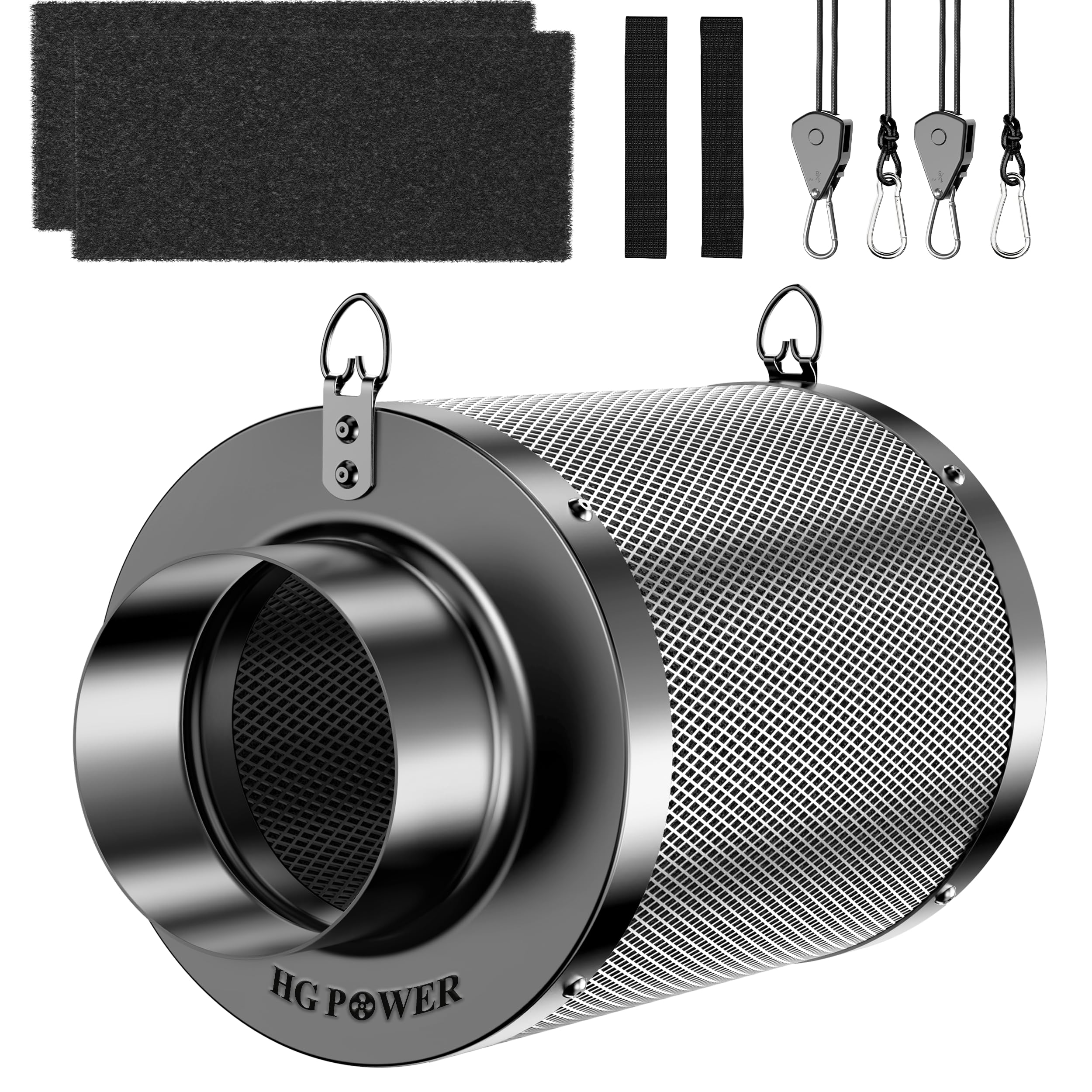 HG Power 4 Inch Carbon Filter Odor Control with Australian Virgin Charcoal, for Inline Duct Fan, Pipeline Fan, Air Filtration, Grow Tent, Hydroponics, Growing Kit, 3D Printers, Ø100mm x 200mm