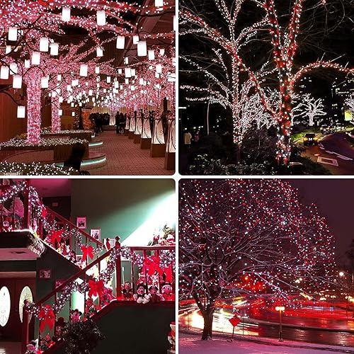 Miniatura 5 de OZS Paquete de 2 tiras de luces LED rojas y blancas de 164 pies, 400 luces LED de Navidad para interiores y exteriores, impermeables, 8 modos, luces