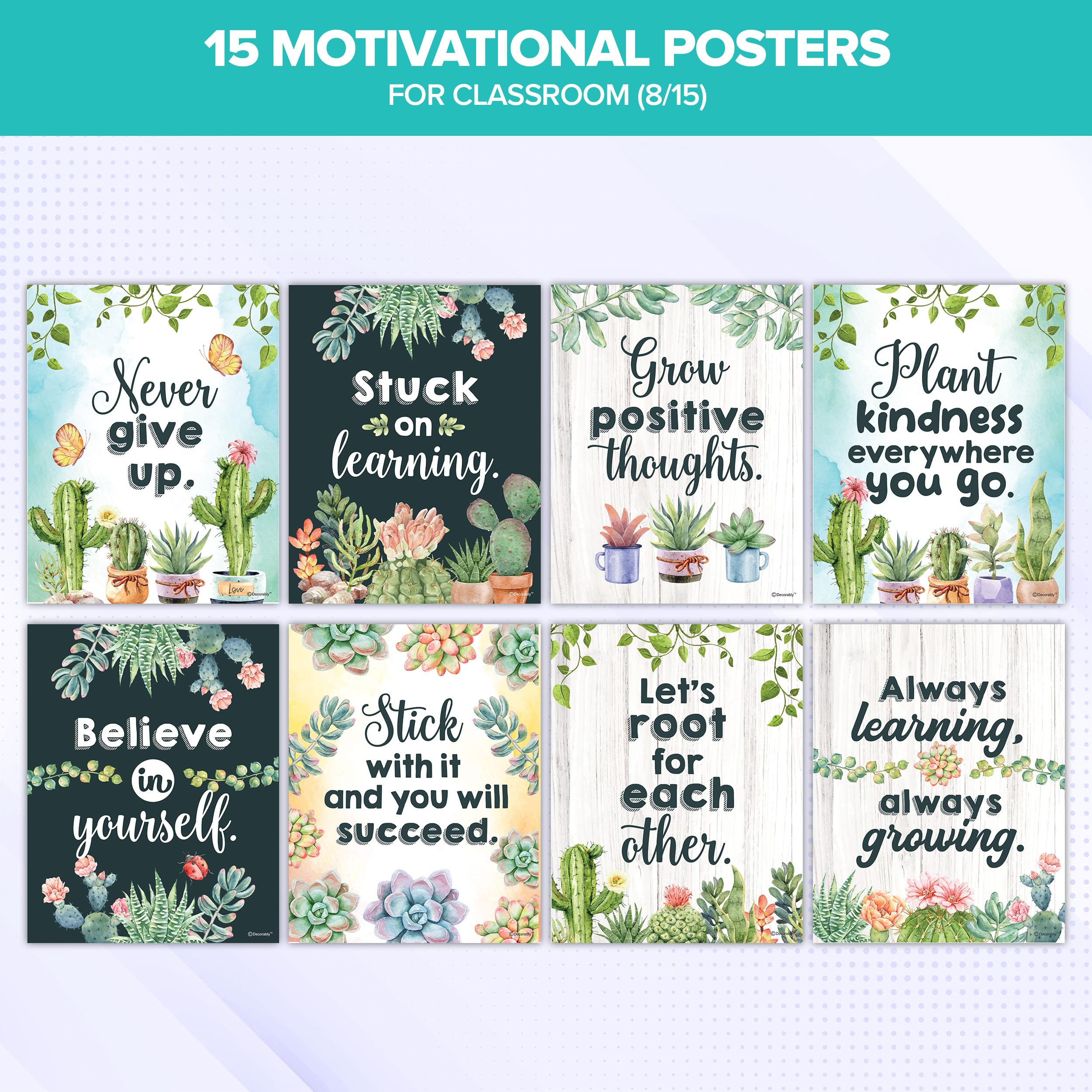 Snapklik.com : 15 Succulent Themed Cactus Classroom Decor, 11x14in ...