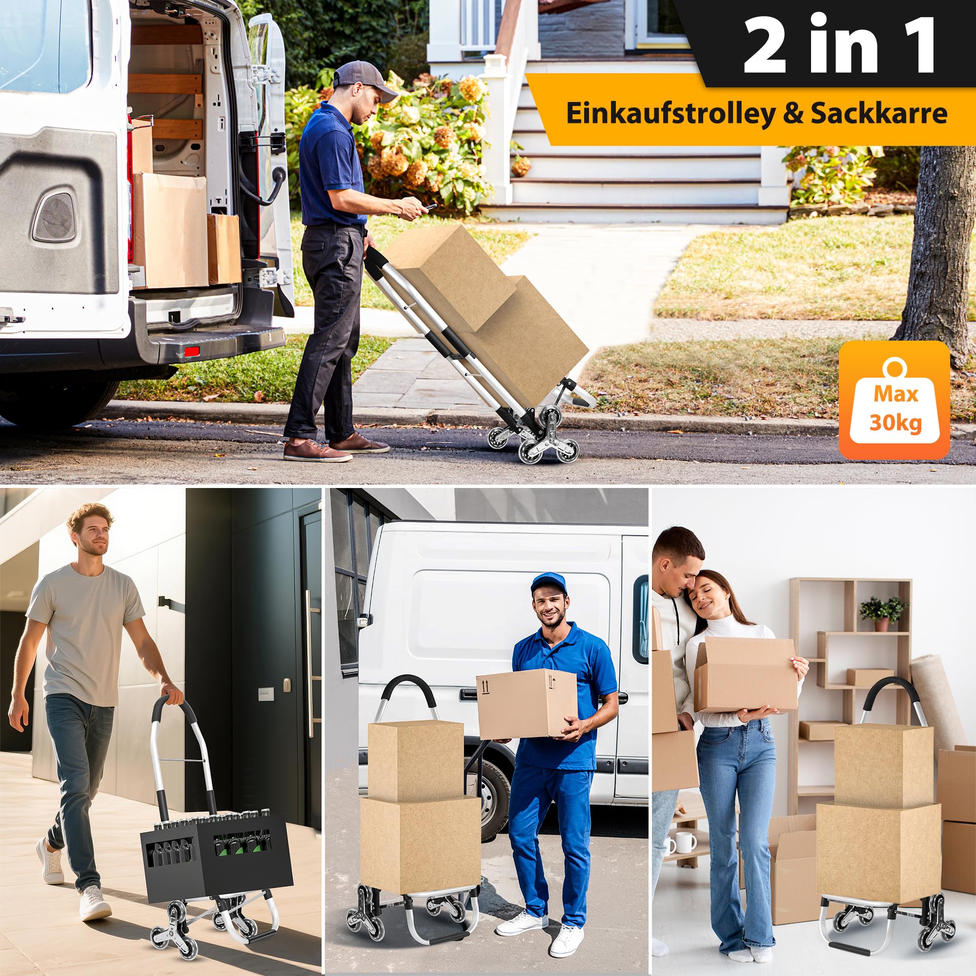 50Liter Einkaufstrolley Treppensteiger & Thermotasche Kühlfach, Shopping Trolley mit Treppenläufer, Moderner Einkaufswagen Faltbar, 6 Rädern Einkaufstasche, Einkaufskorb mit Rollen, Aluminium, Schwarz