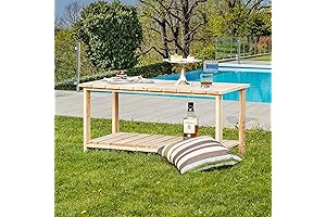 LOKATSE HOME Patio Wooden Coffee Table with 2-Tier Storage