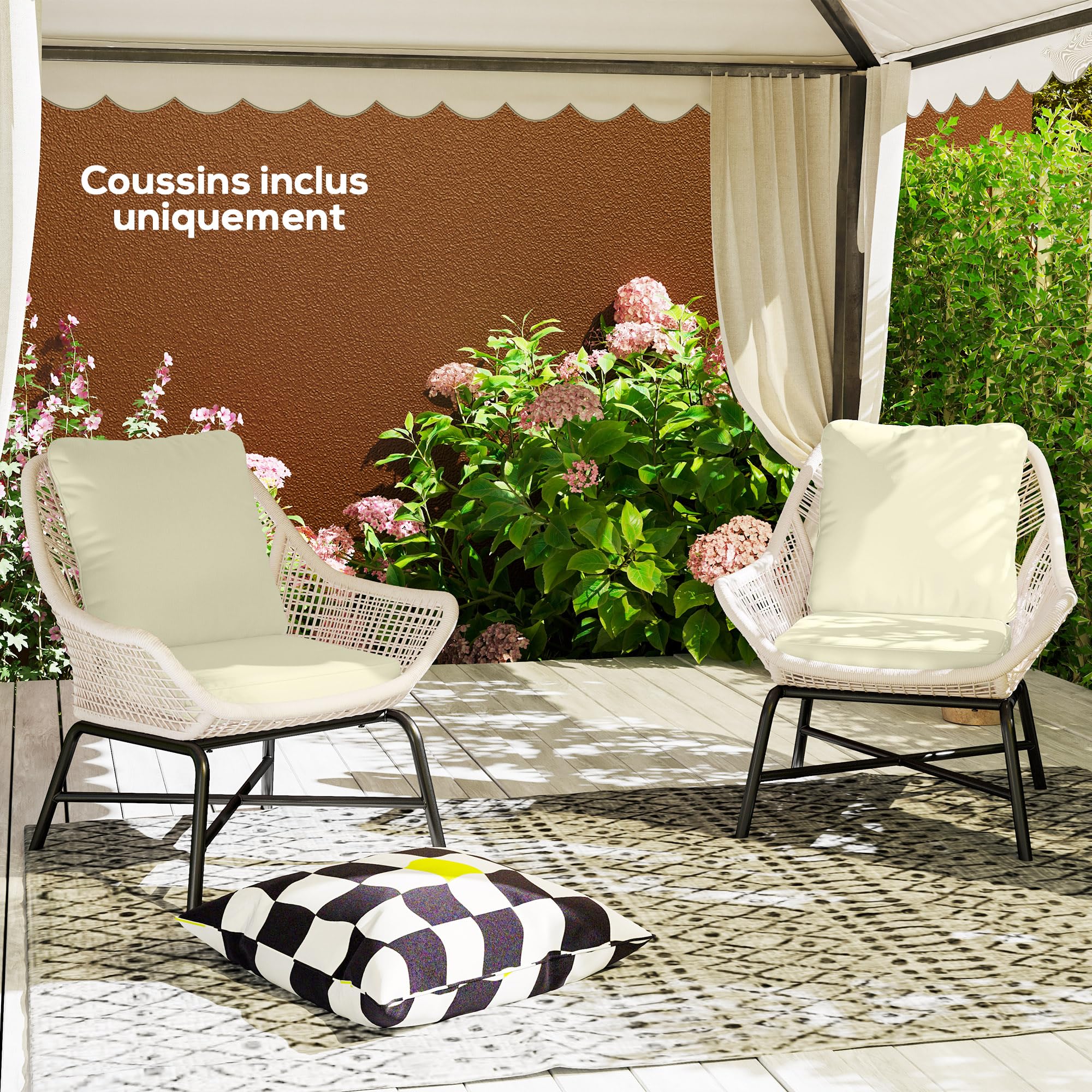 Outsunny Ensemble de 2 Coussins d'assise avec Dossier Confortable Crème