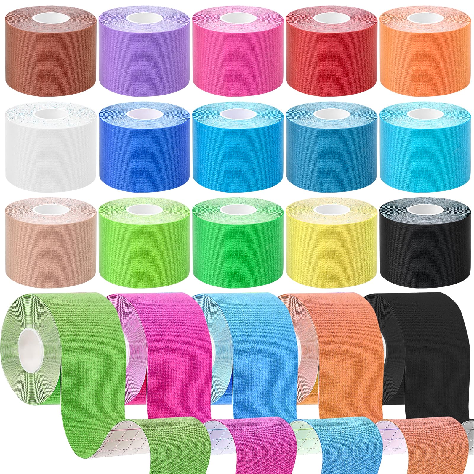 15 Rolls Kinesiology Tape 2x16 ft Waterproof Breathable Athletic Tape Uncut Kinetic Tape Elastic Sports Muscle Tape for