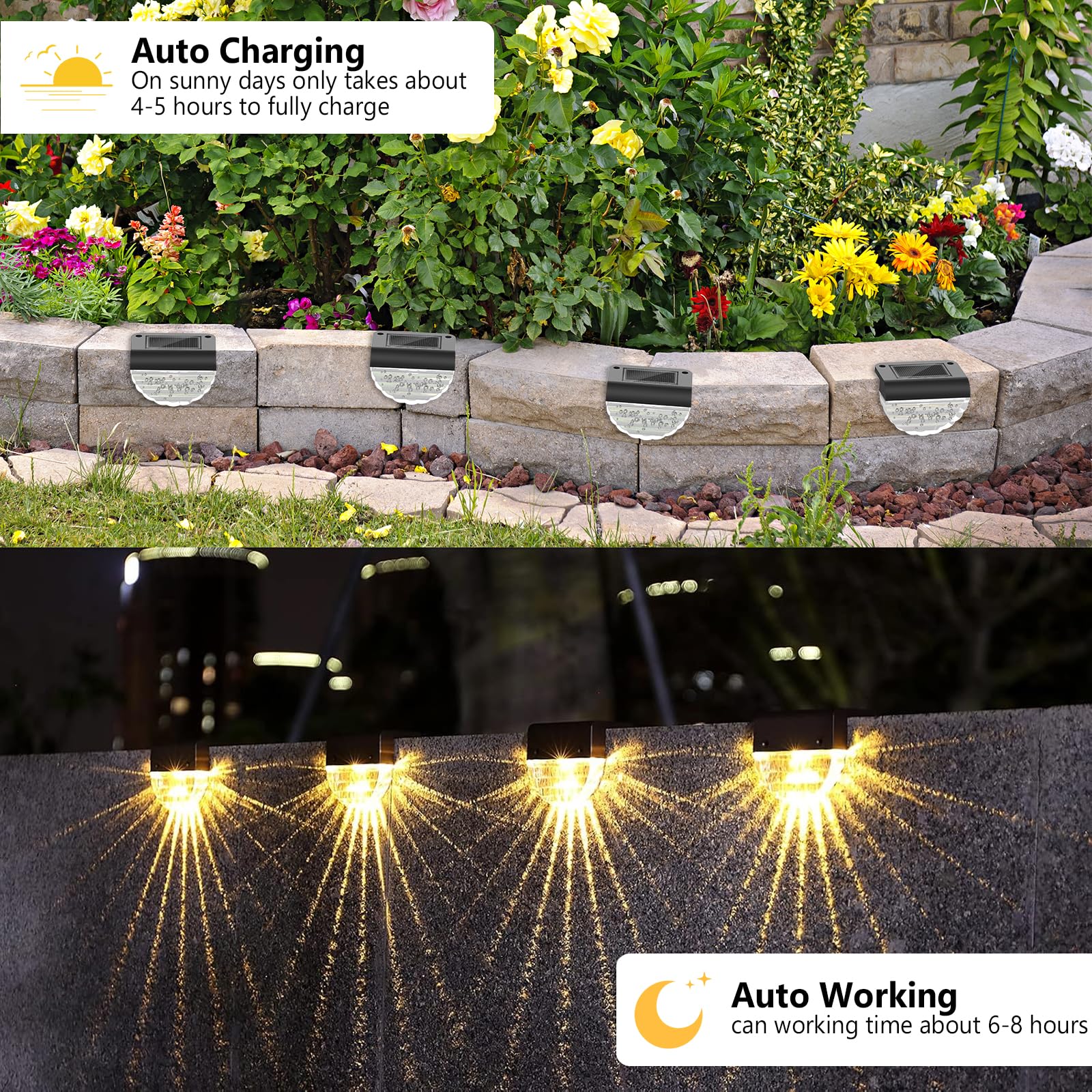 Auting Solar LED zewnętrzne oświetlenie ścienne, 4 sztuki oświetlenia ścieżki, zewnętrzna lampa solarna LED zmieniająca kolory, światła do chodzenia, ścieżki ogrodowe ścienne