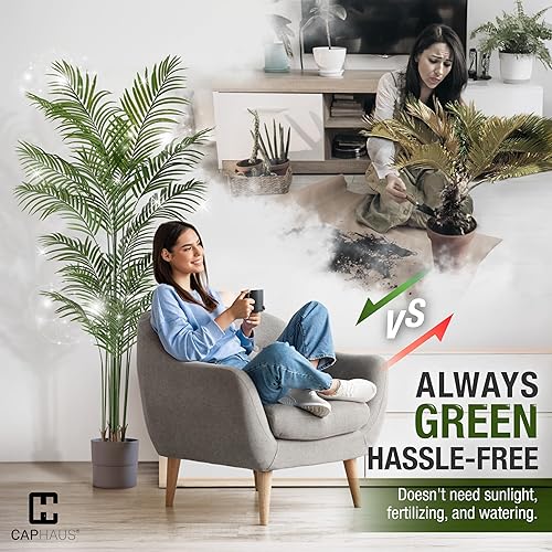 Miniatura 3 de CAPHAUS Palmera artificial en maceta de 6 pies, planta de palma falsa realista para interiores y exteriores, resistente a los rayos UV, árbol