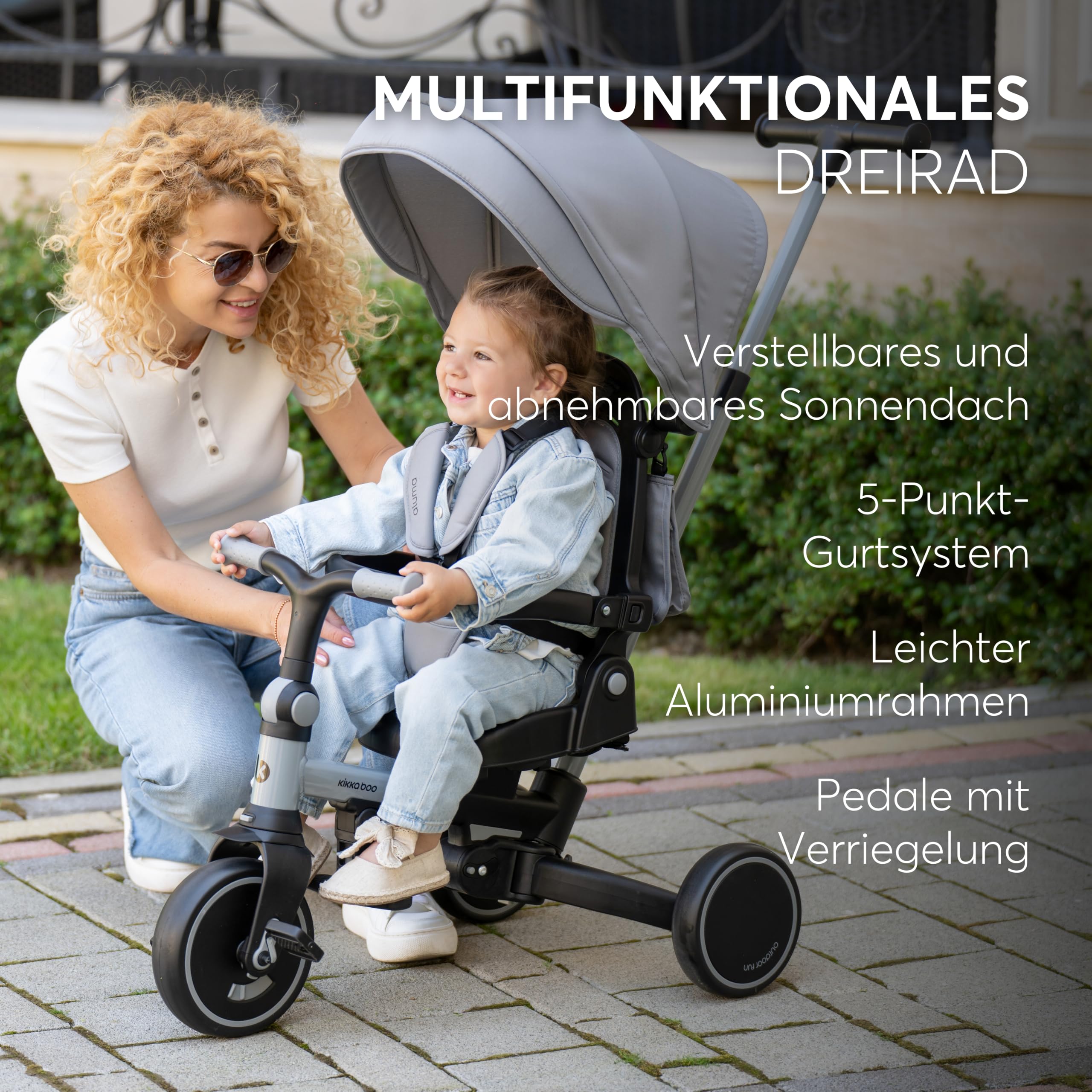 KikkaBoo Dreirad ab 1 Jahr mit Schubstange 8-in-1 ALUMA, Faltbares Kinderfahrzeug mit Drehbarem Sitz, 5-Punkt-Gurt, Aluminiumrahmen, Grün