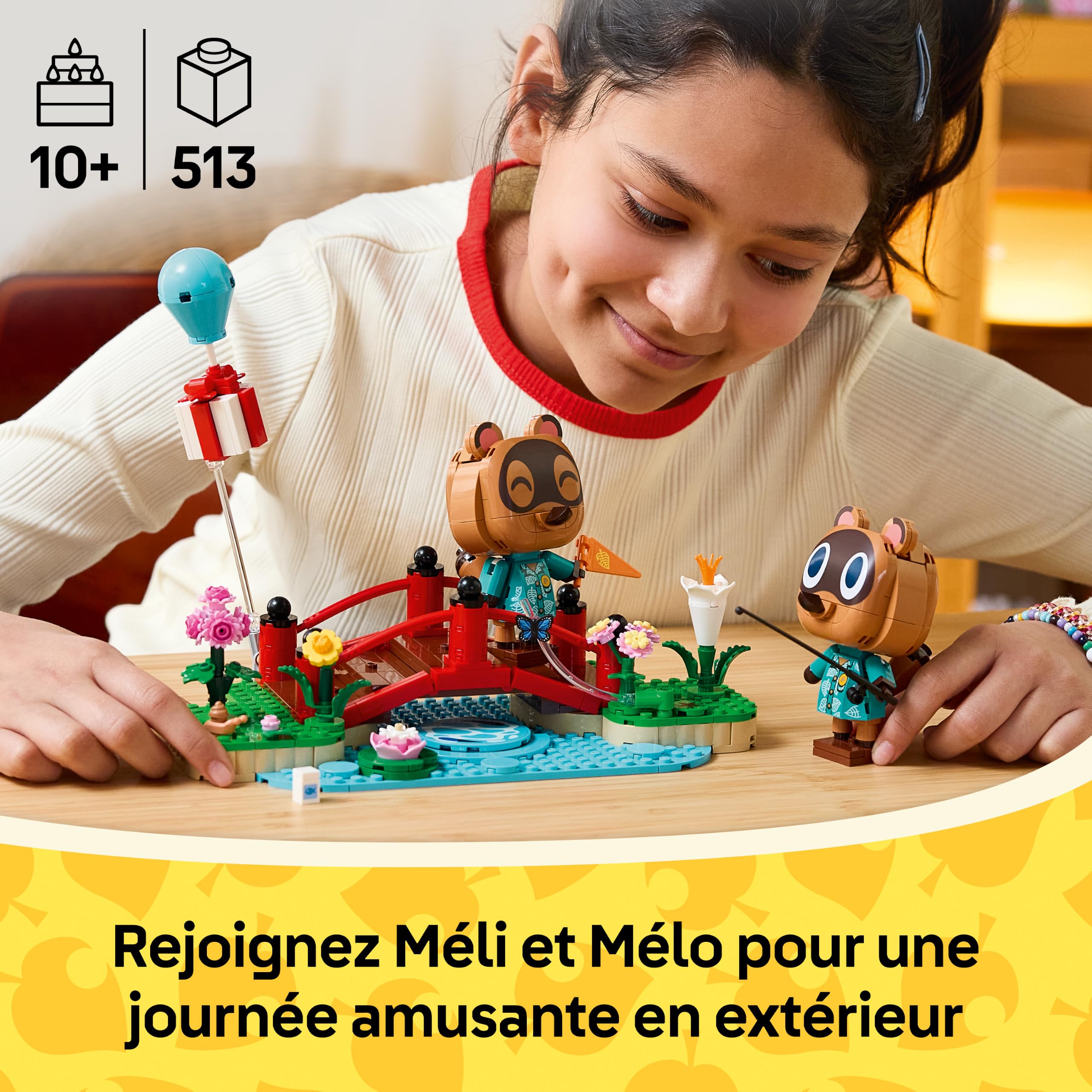 LEGO Animal Crossing - Promenade avec Méli et Mélo - Jeu de Construction - Figurines de Ratons Laveurs & Accessoires - Décoration de Chambre d'enfant DIY - Cadeau Gaming Fille ou Garçon 10 Ans 77059