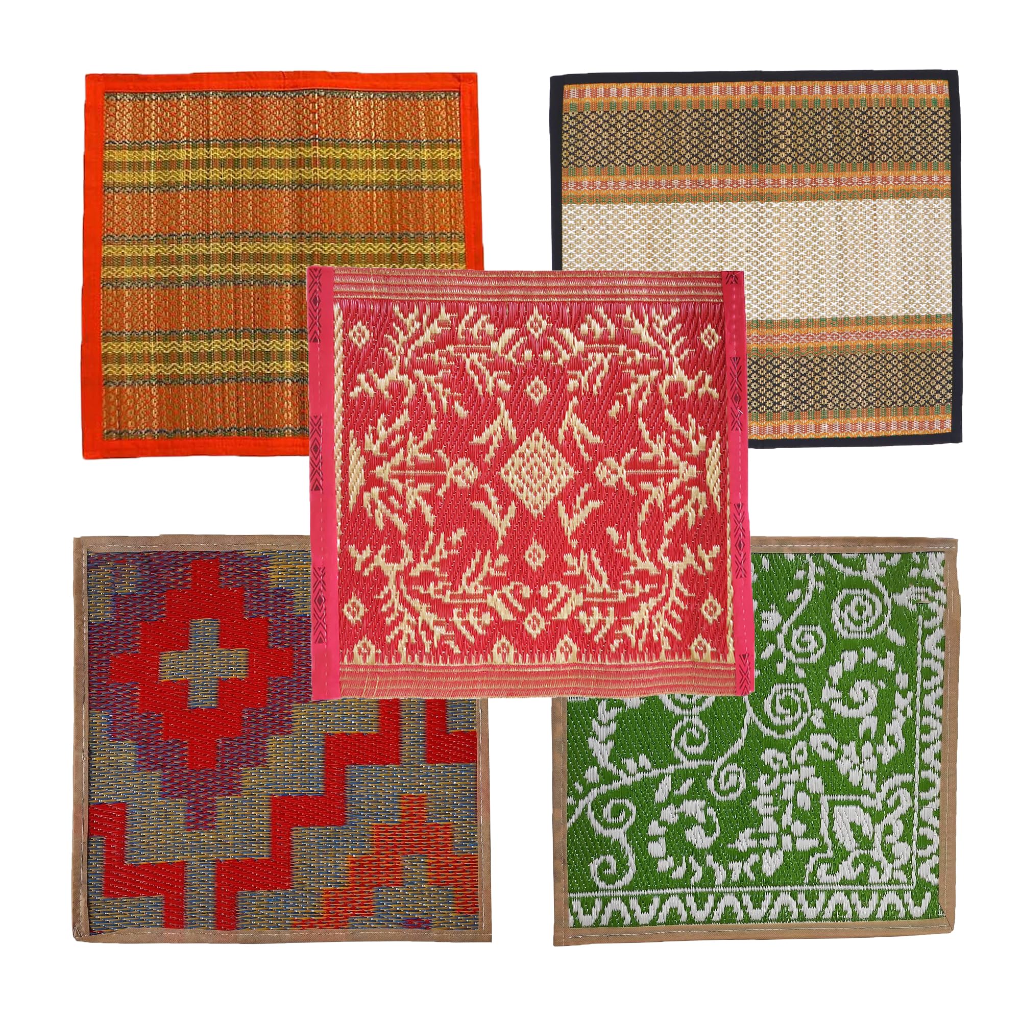 HOMITURE Classic Plastic Small Chatai Medium Size Anti Slip Aasan Mat Sitting Bethak Ideal for Home Office Travel Pooja Prayer Meditation Pack of 5-image-45