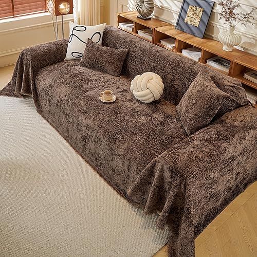 Miniatura 9 de ROOMLIFE Funda de sofá gruesa a rayas con borlas, manta de funda de sofá de felpilla azul para sofá seccional, fundas de sofá suaves para sofá