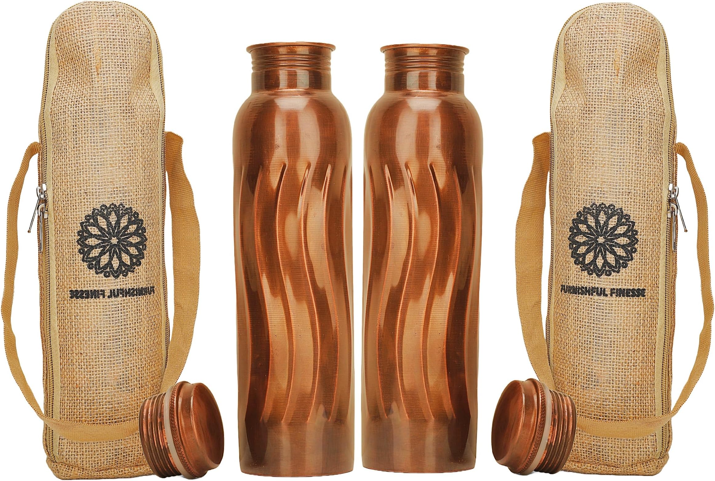 34 Oz Pure Copper Water Bottle With Ayurvedic Benefits Copper Bottle With Bag For Drinking Drink Leak Proof Lid Large Handcrafted Copper Water Vessel For Travel Gym Office Hiking Outdoor Yoga