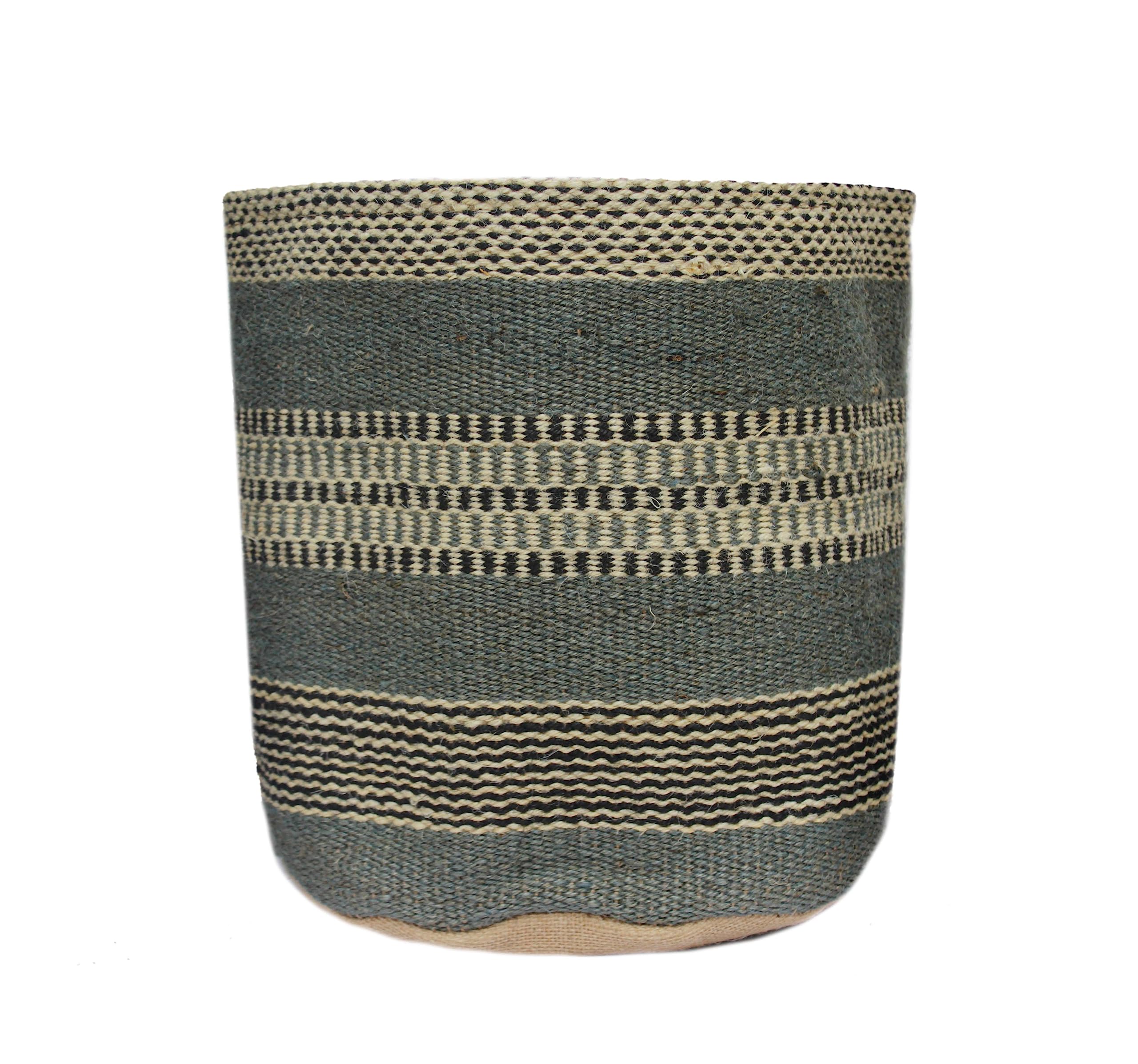 WOODLERY Circular Jute Multi Purpose Storage Basket Durable and Beautiful for Nursery Home Organizing (Blue)