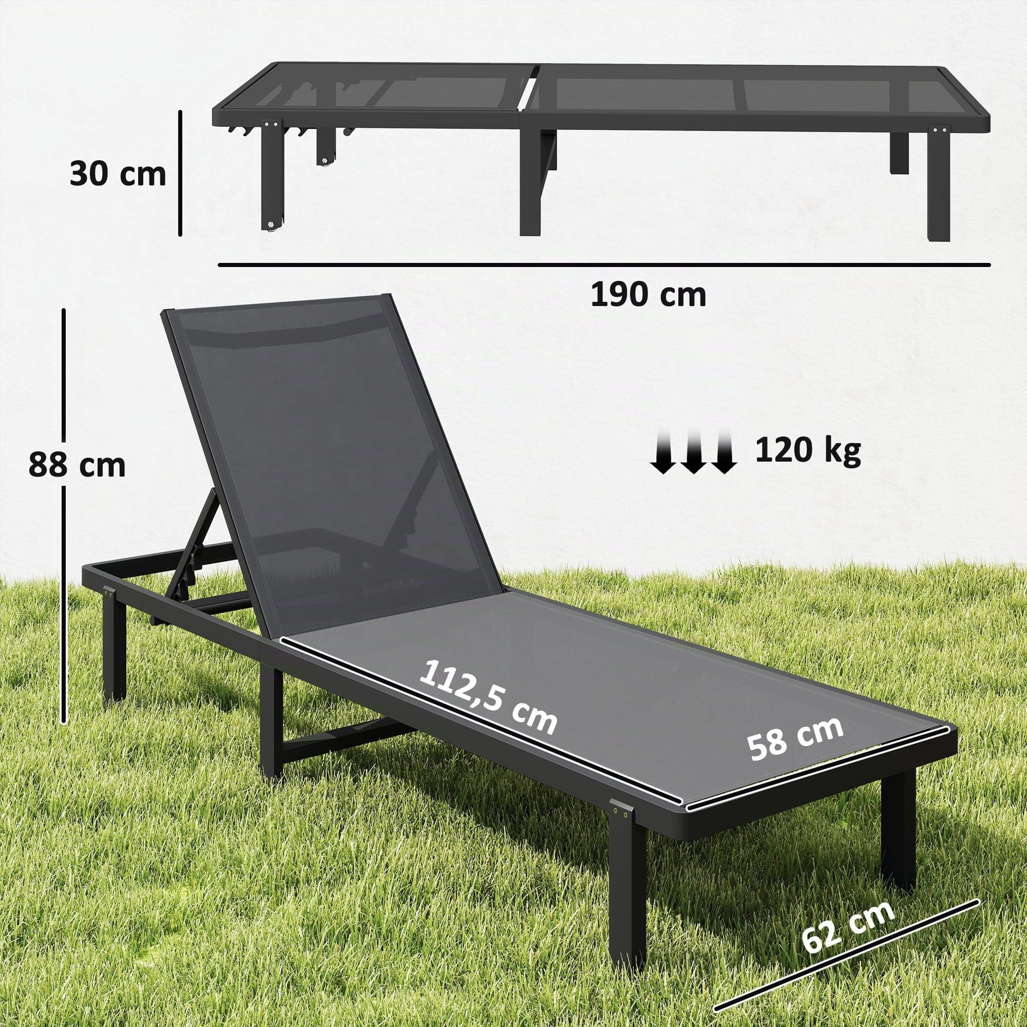 Outsunny Bain de Soleil roulettes Transat de Jardin Extérieur Gris Foncé