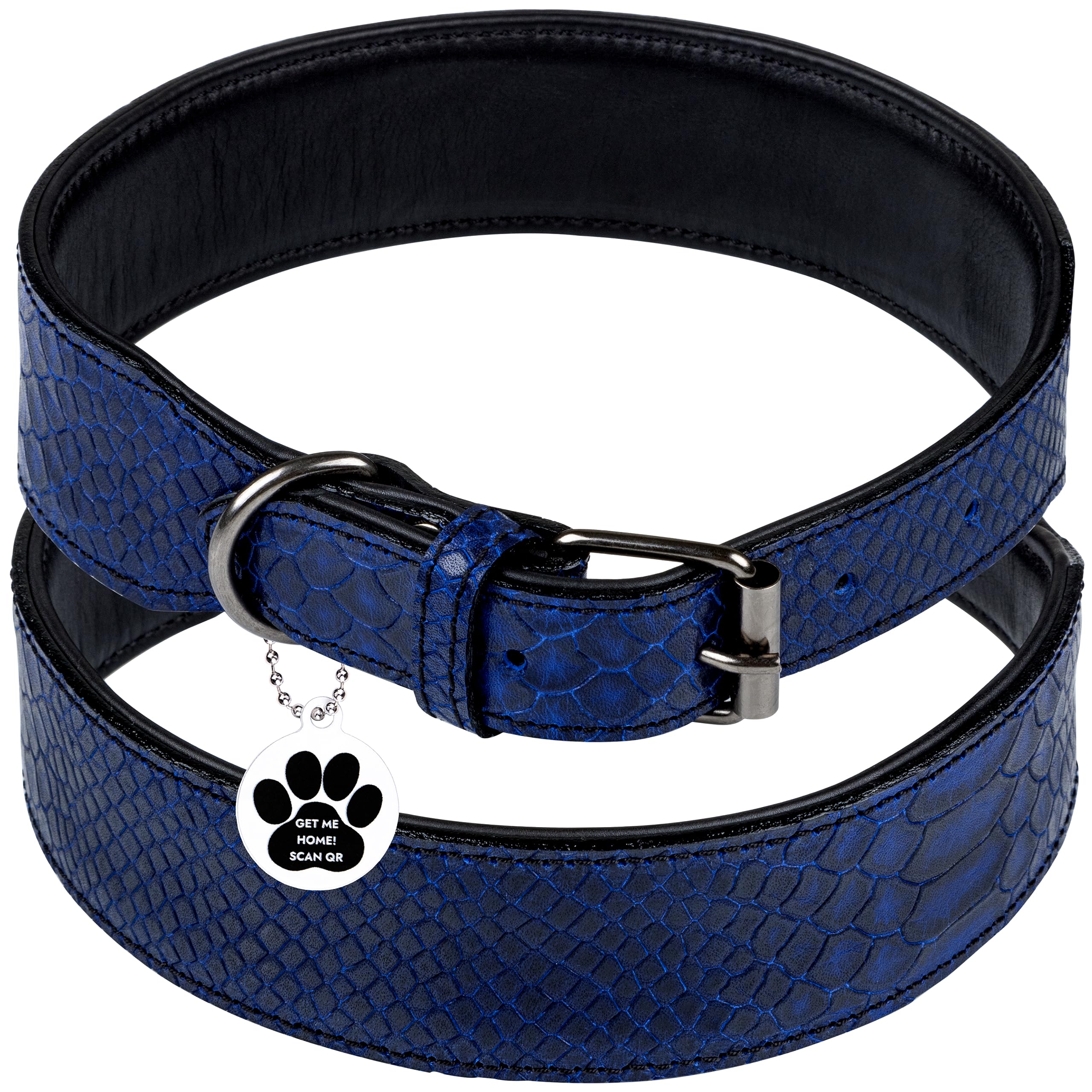 FAVPET Luxus Echtleder Halsband Hund Breit mit QR Code Anhnger,  Gepolstertes Hundehalsband Leder Breit, Breites Lederhalsband Hund, Breite  Hunde Halsbnder, Welpenhalsbnder Leder (Blau, M) : Amazon.de: Haustier