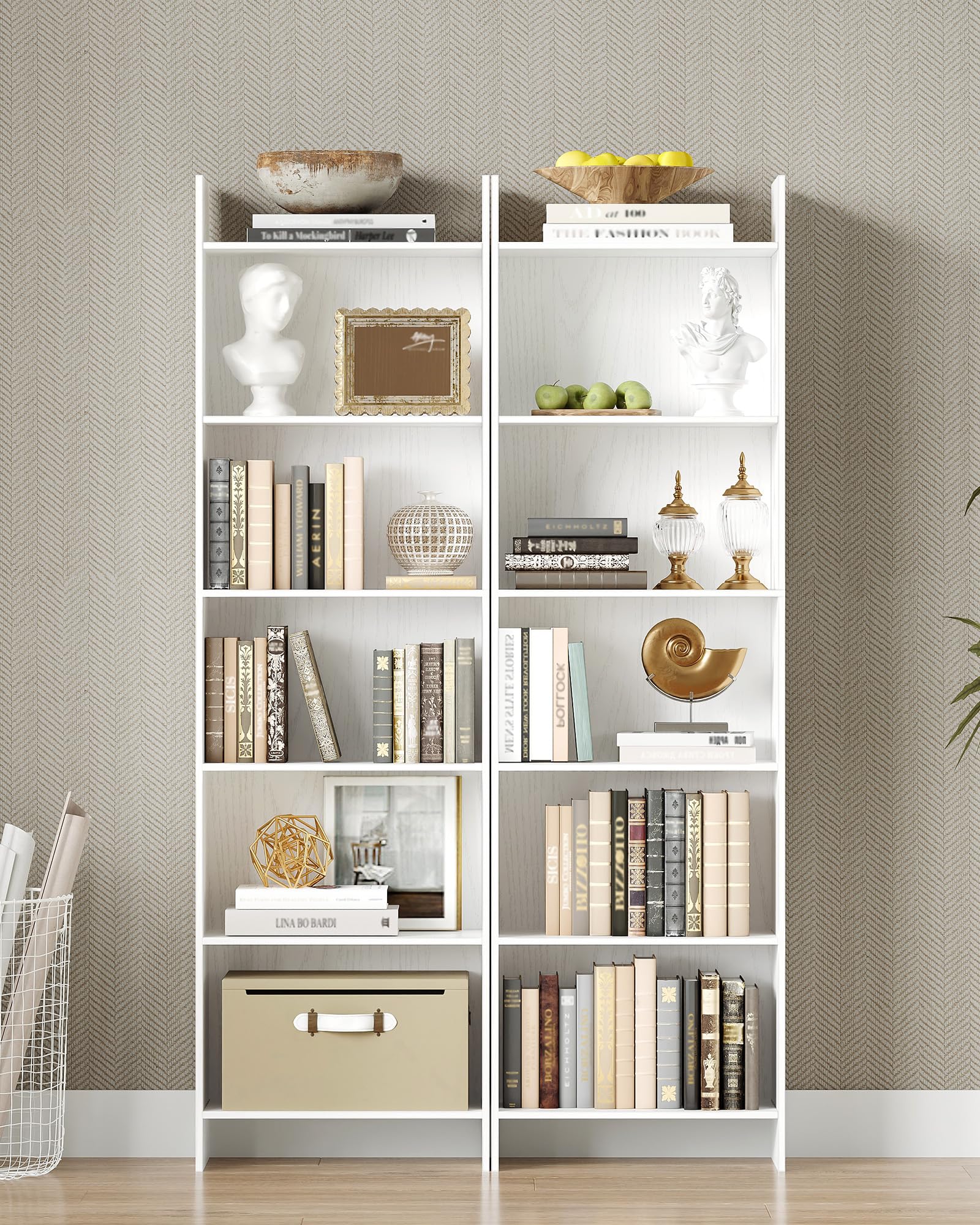 Hzuaneri Librería, Estantería de 6 Niveles, para Salón, Estudio, Oficin, Dormitorio, Estilo Escandinavo, 24 x 48 x 170 cm, Blanco 01103XBC