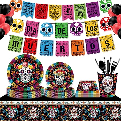 Miniatura 5 de Lide Road Suministros para fiestas mexicanas de 116 piezas, 16 invitados, decoraciones de fiesta mexicana, incluyendo platos de papel para fiesta