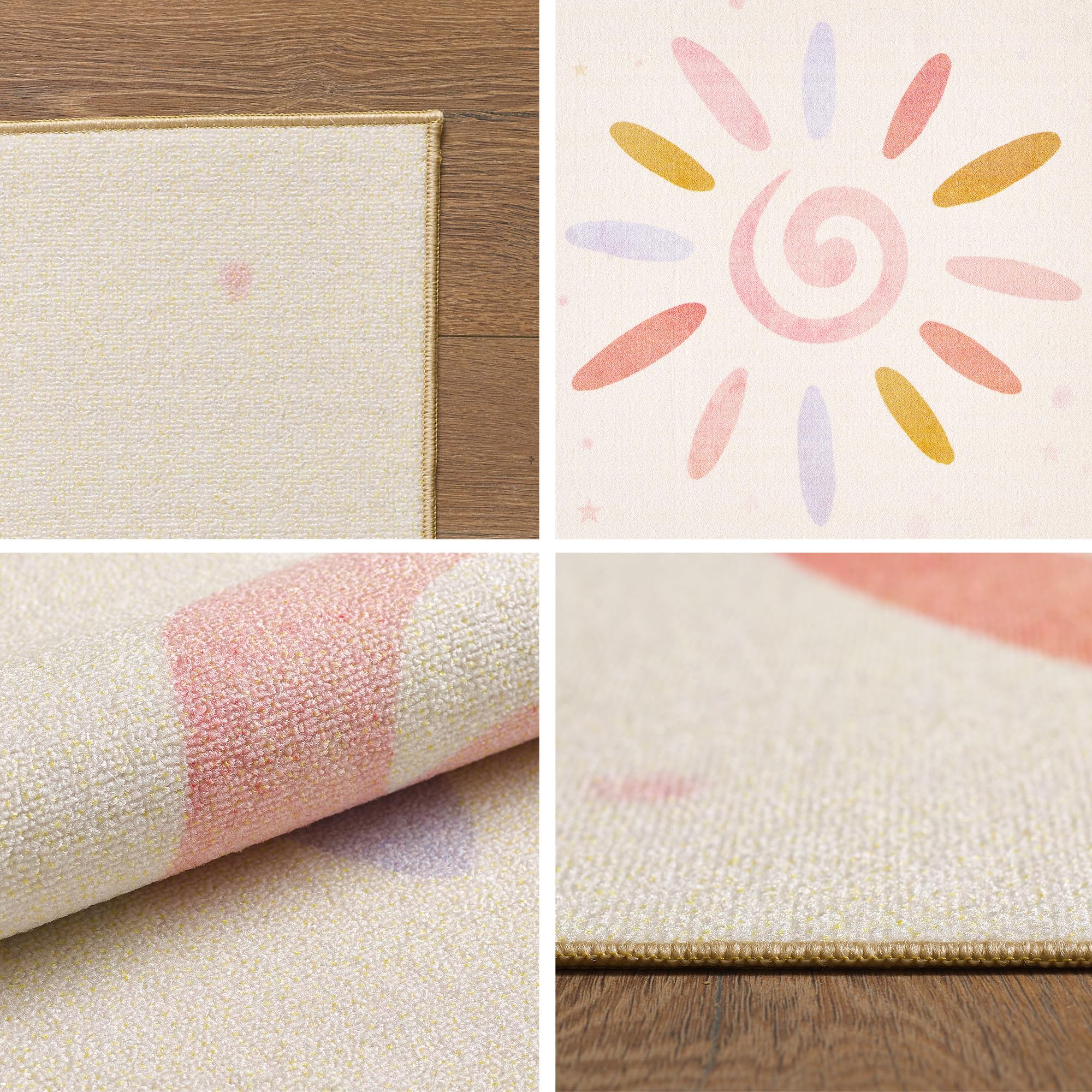 SIMPEX Alfombra para Habitación Infantil, Diseño de Sol, para Niños y Bebé, Color Crema, Lavable y Antideslizante, 80 x 120 cm