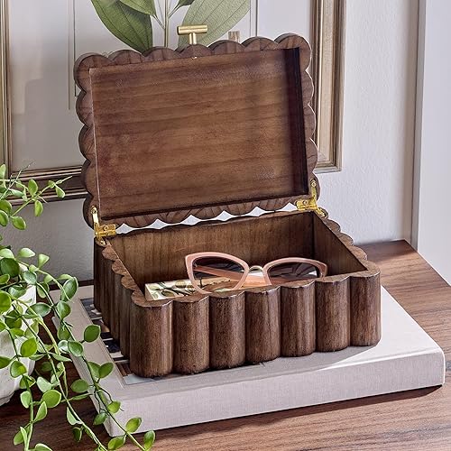 Miniatura 3 de Caja de almacenamiento de joyería de madera festoneada - Organizador decorativo multifuncional para elegancia