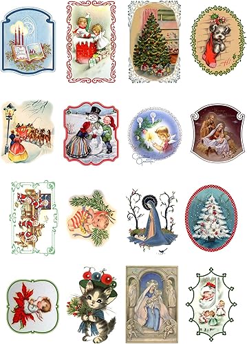 Vista 11 de Decoupage - Paquete de papel (35 hojas de 6 x 8 pulgadas), lindos animales de Navidad, FLONZ, tarjetas de fotos de Navidad de estilo vintage